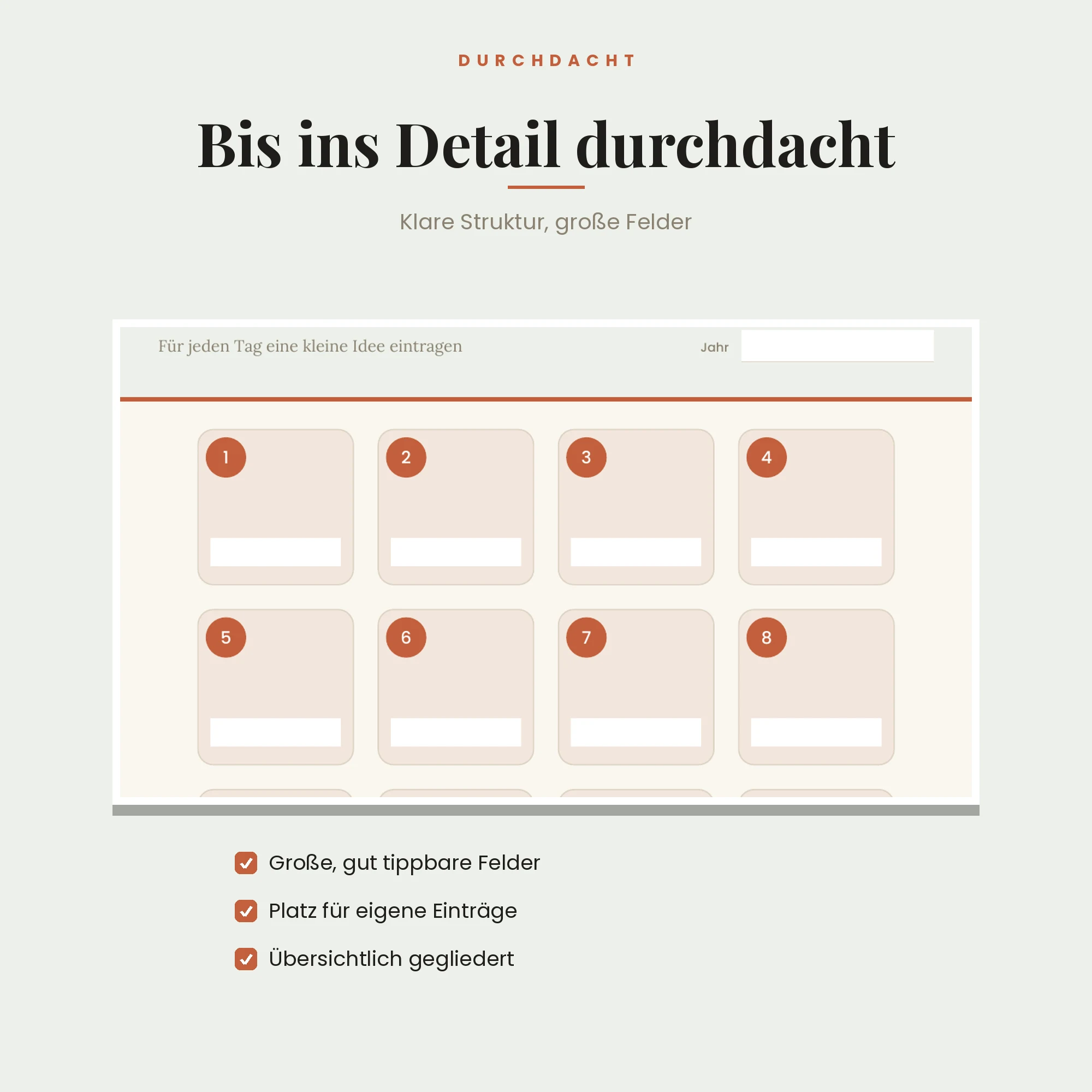 Adventskalender zum Ausfüllen – Detailansicht