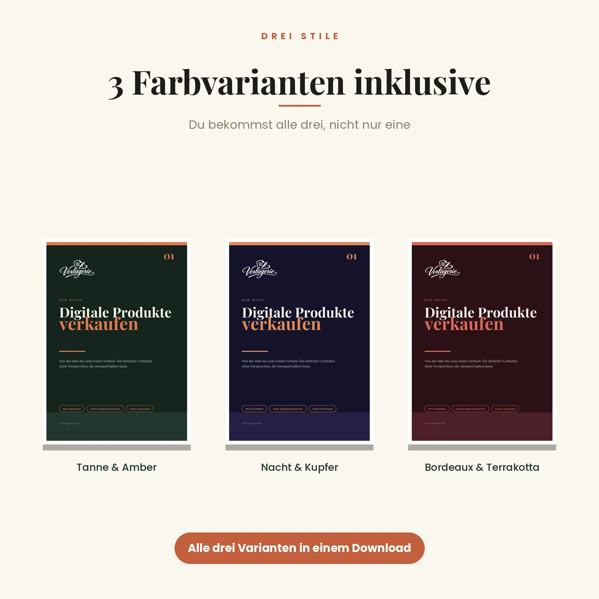 Alle fünf Guides – drei Farbvarianten inklusive