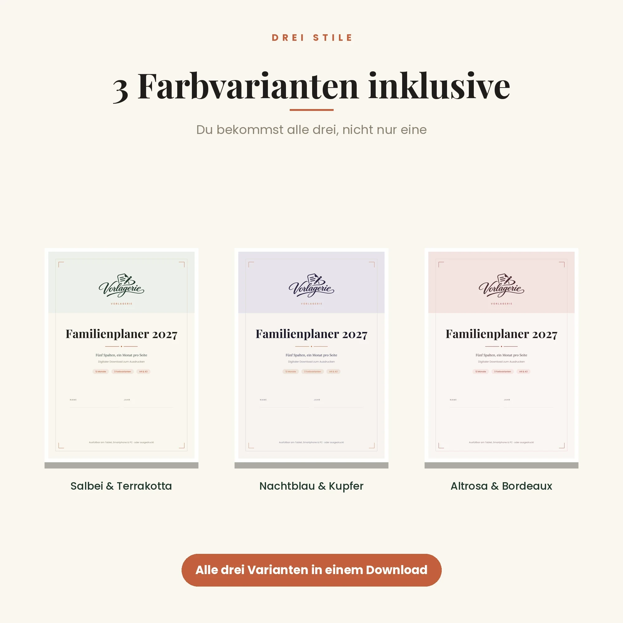 Kalender-Bundle 2027 – drei Farbvarianten inklusive