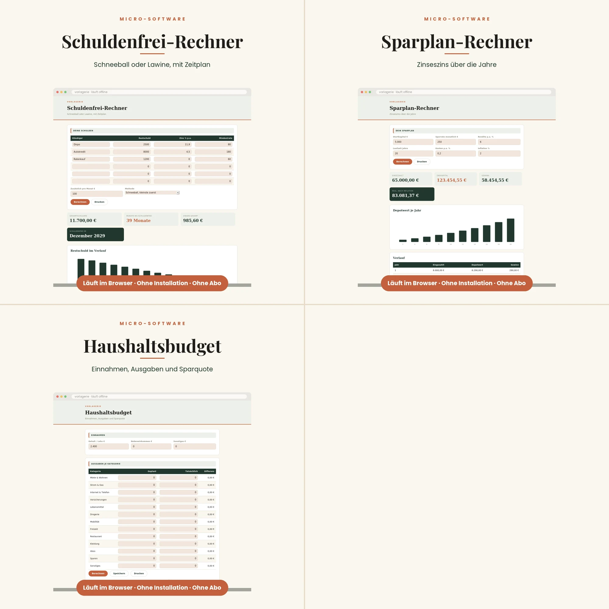 Finanz-Tools – alle enthaltenen Vorlagen
