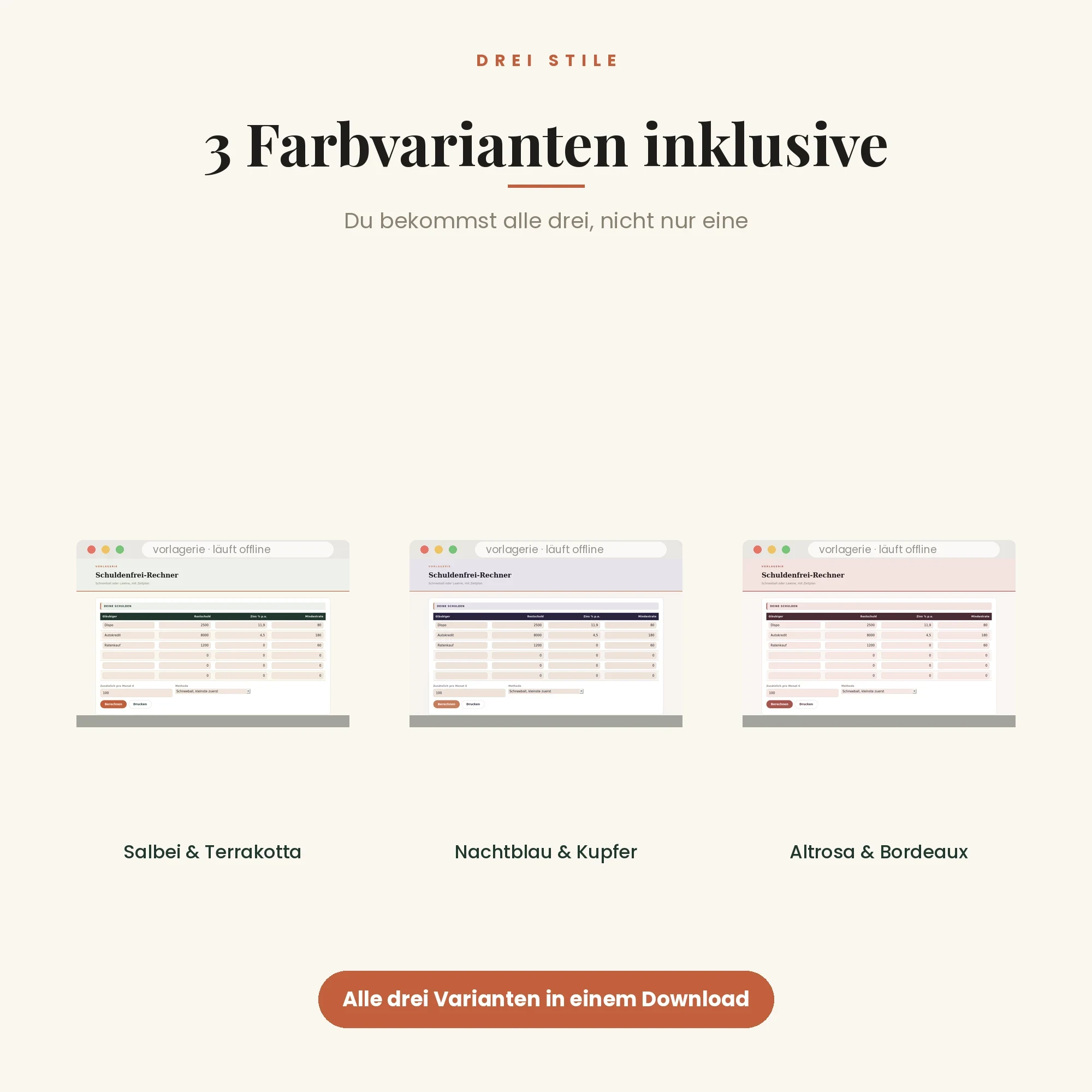 Finanz-Tools – drei Farbvarianten inklusive