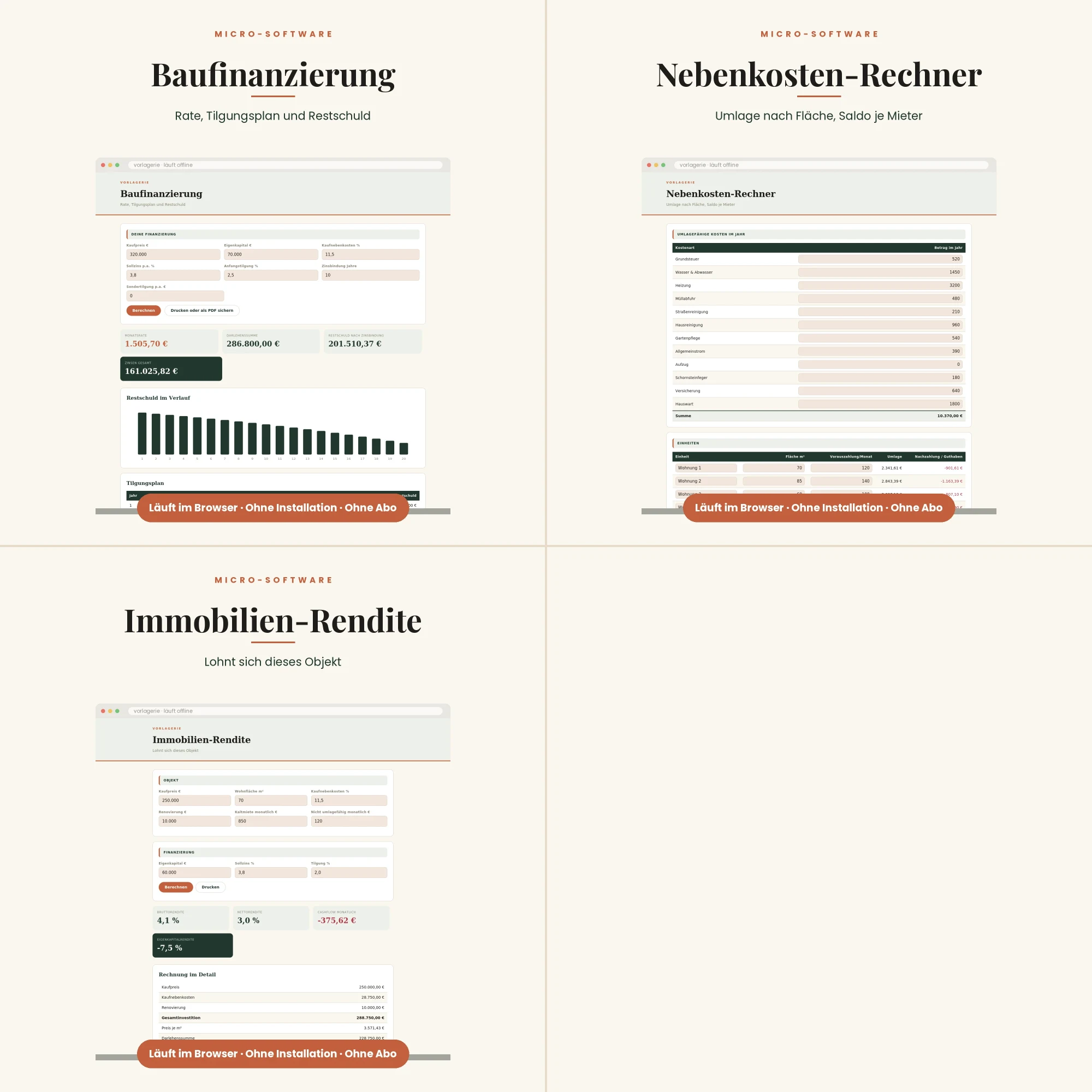 Immobilien-Tools – alle enthaltenen Vorlagen