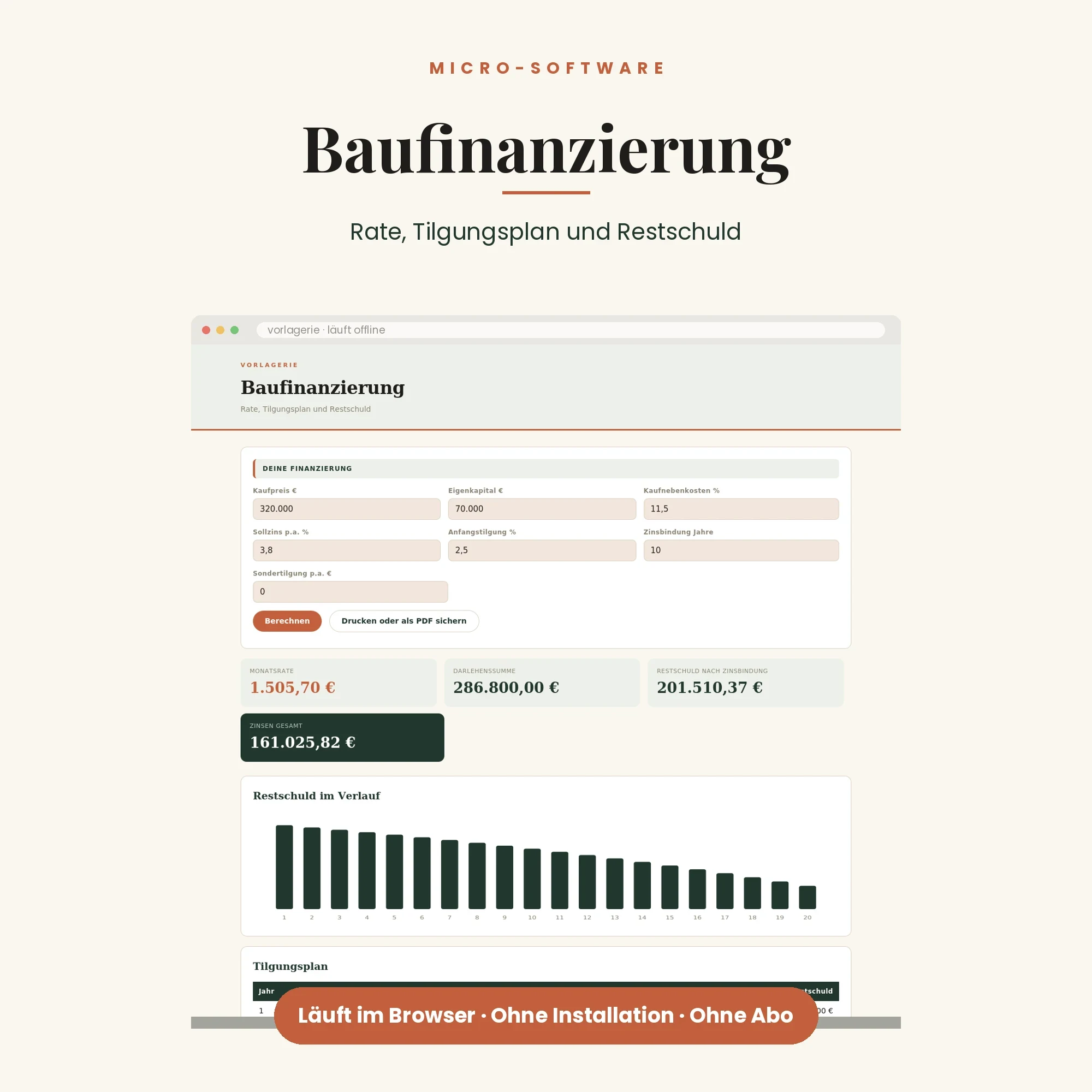 Immobilien-Tools – enthalten: Baufinanzierungs-Rechner