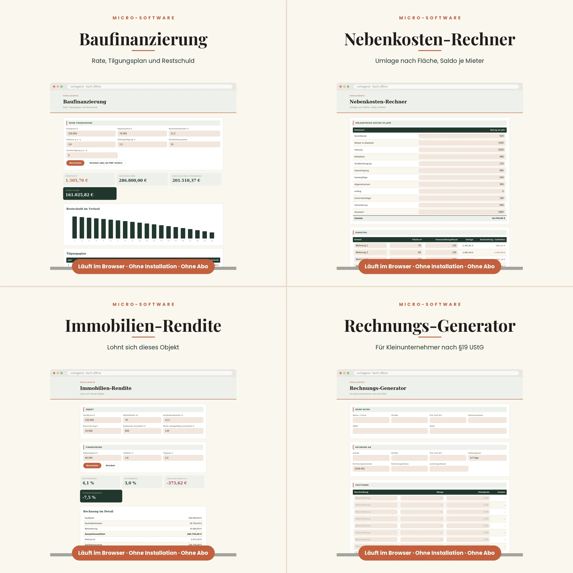 Alle Rechner und Tools – alle enthaltenen Vorlagen