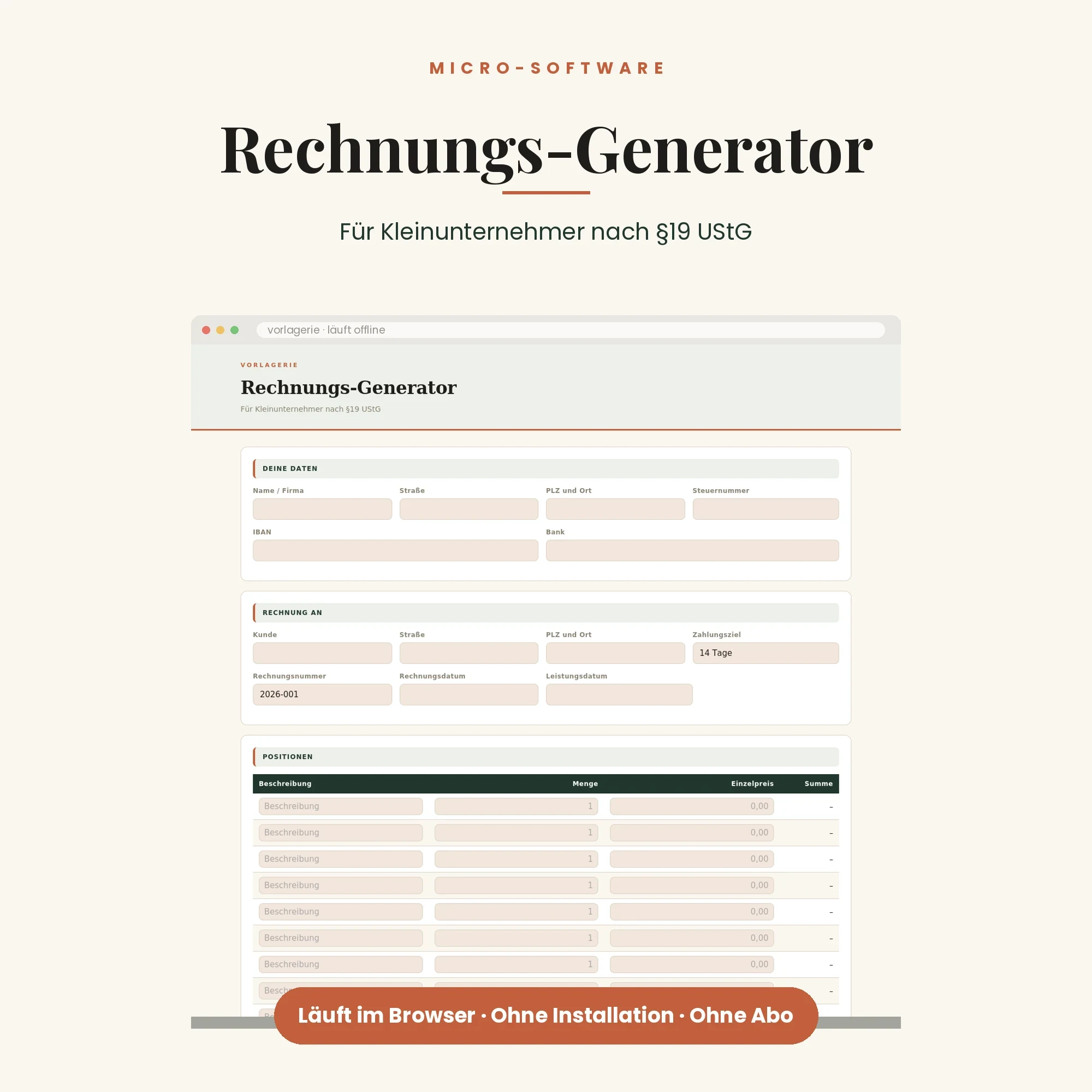 Alle Rechner und Tools – enthalten: Rechnungs-Generator