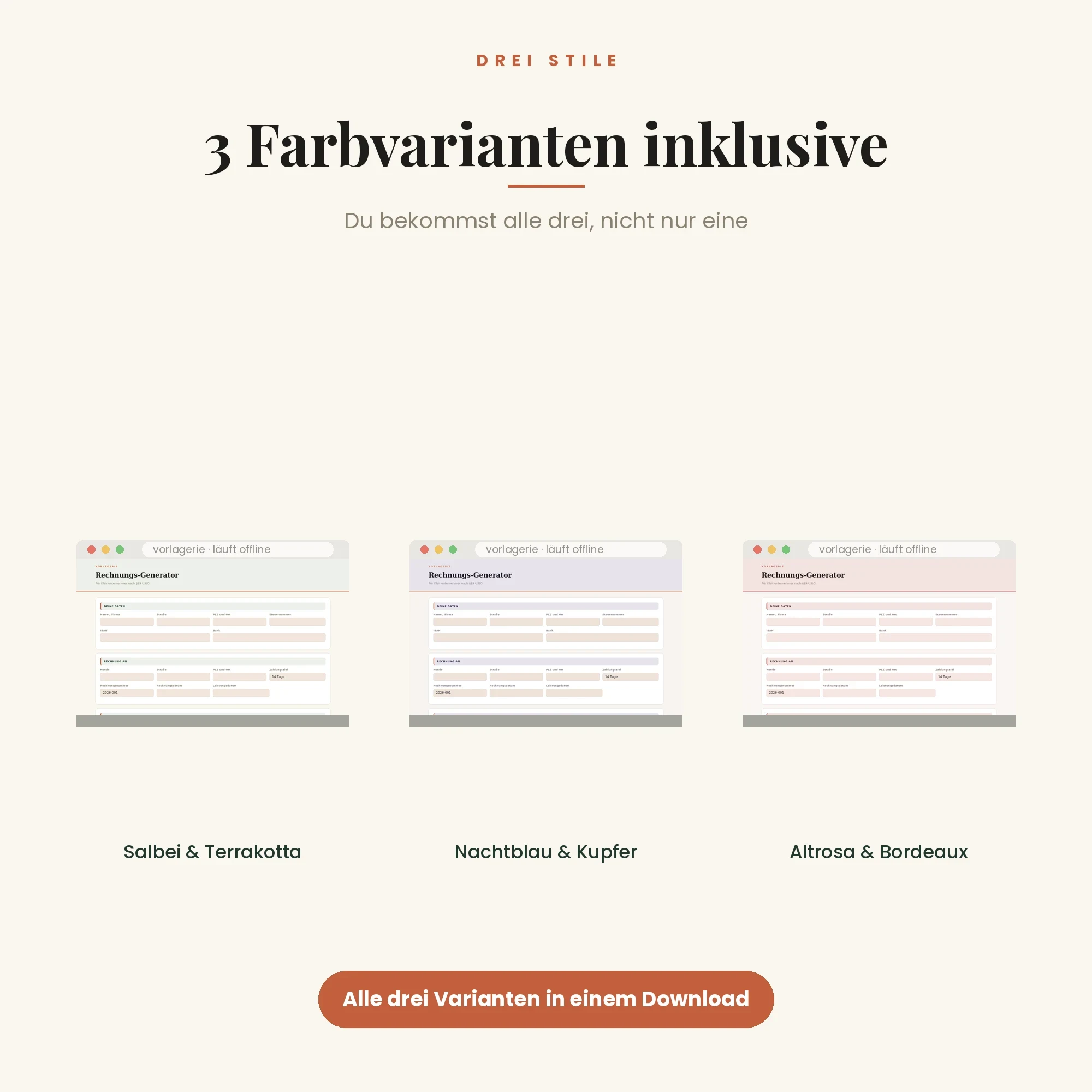Selbstständigen-Tools – drei Farbvarianten inklusive