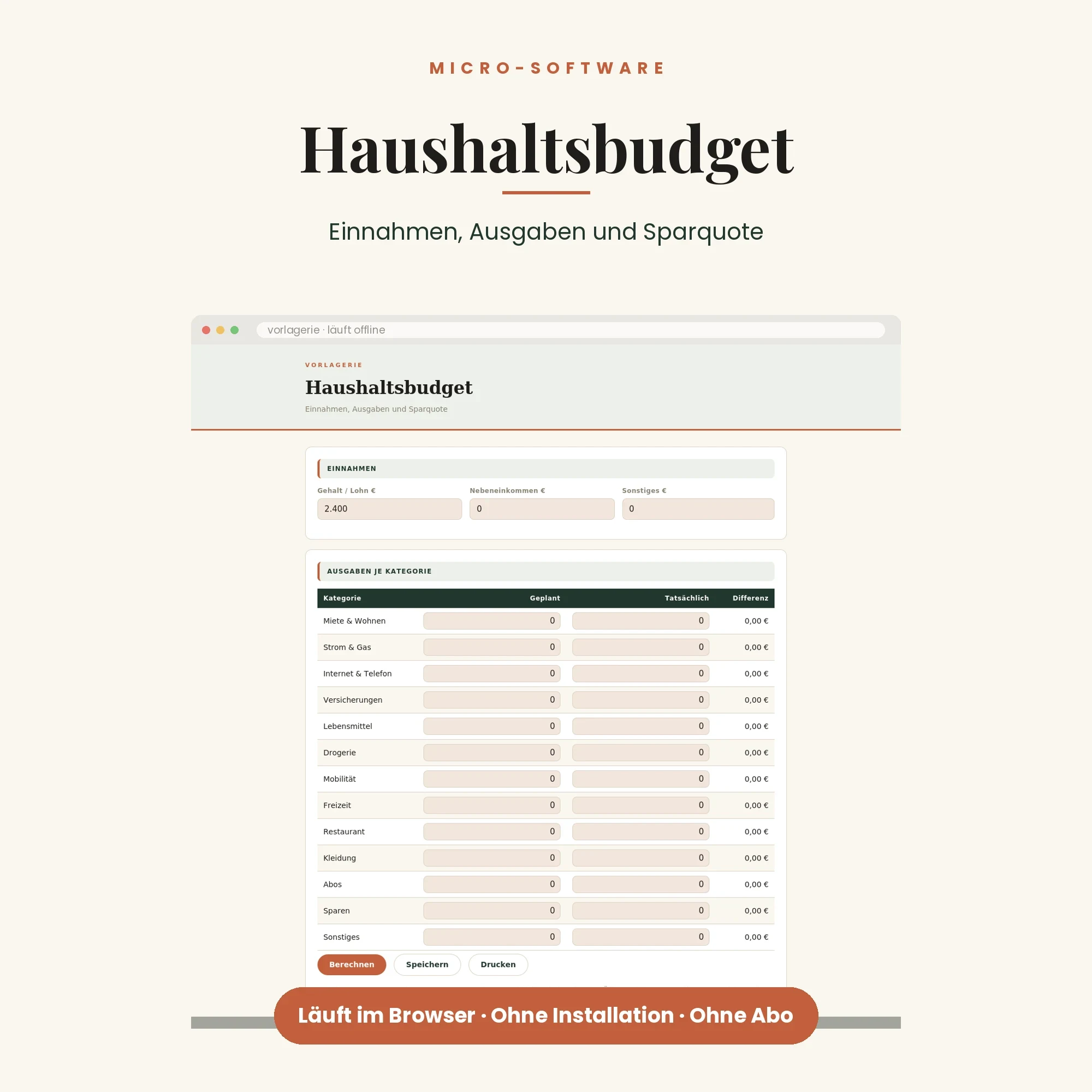Selbstständigen-Tools – enthalten: Haushaltsbudget-Rechner