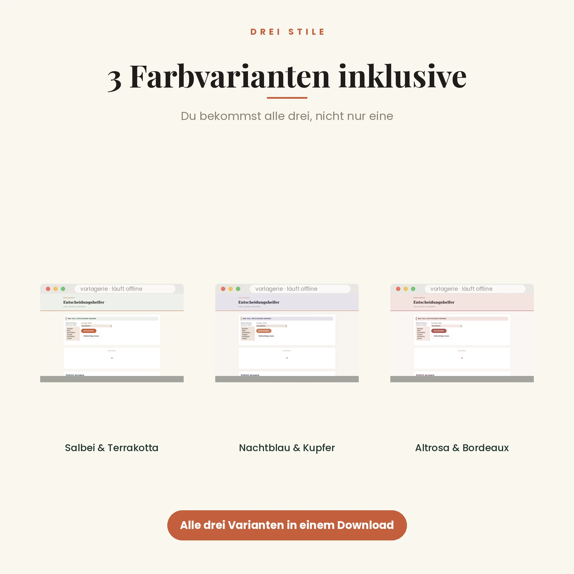 Entscheidungshelfer – drei Farbvarianten inklusive