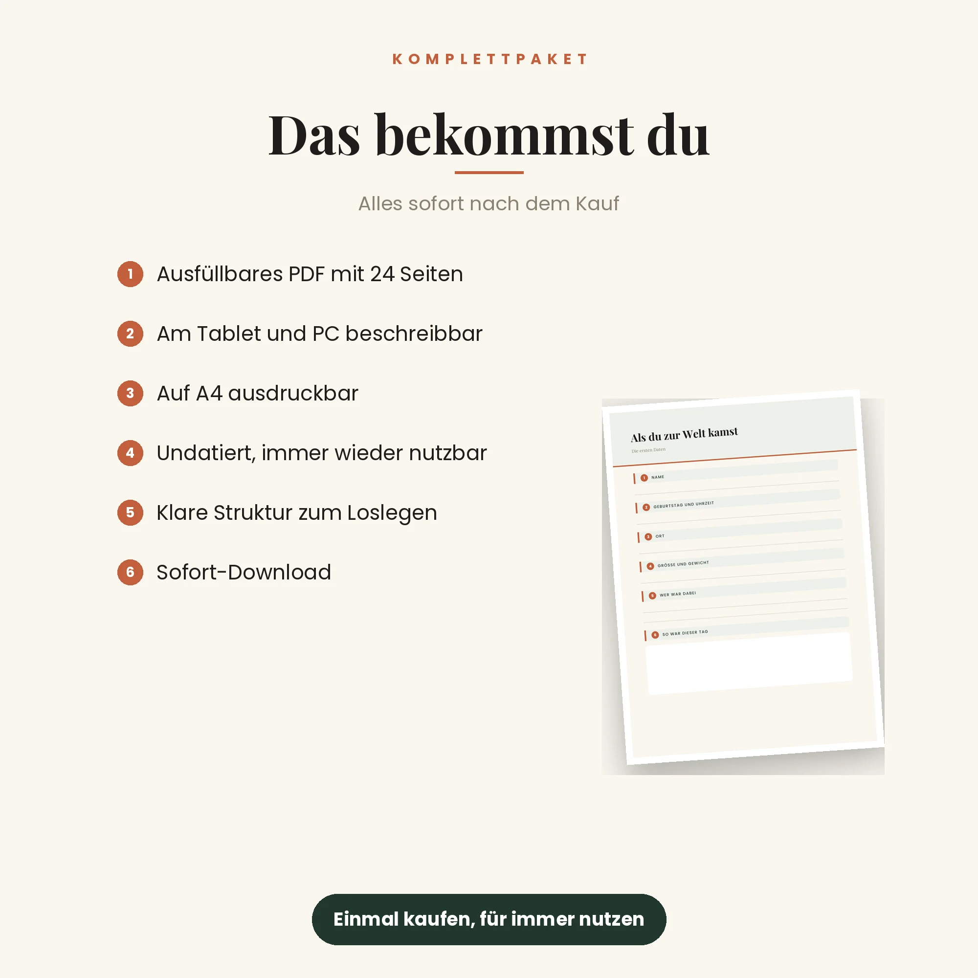 Baby-Erinnerungsalbum erstes Jahr – das ist enthalten