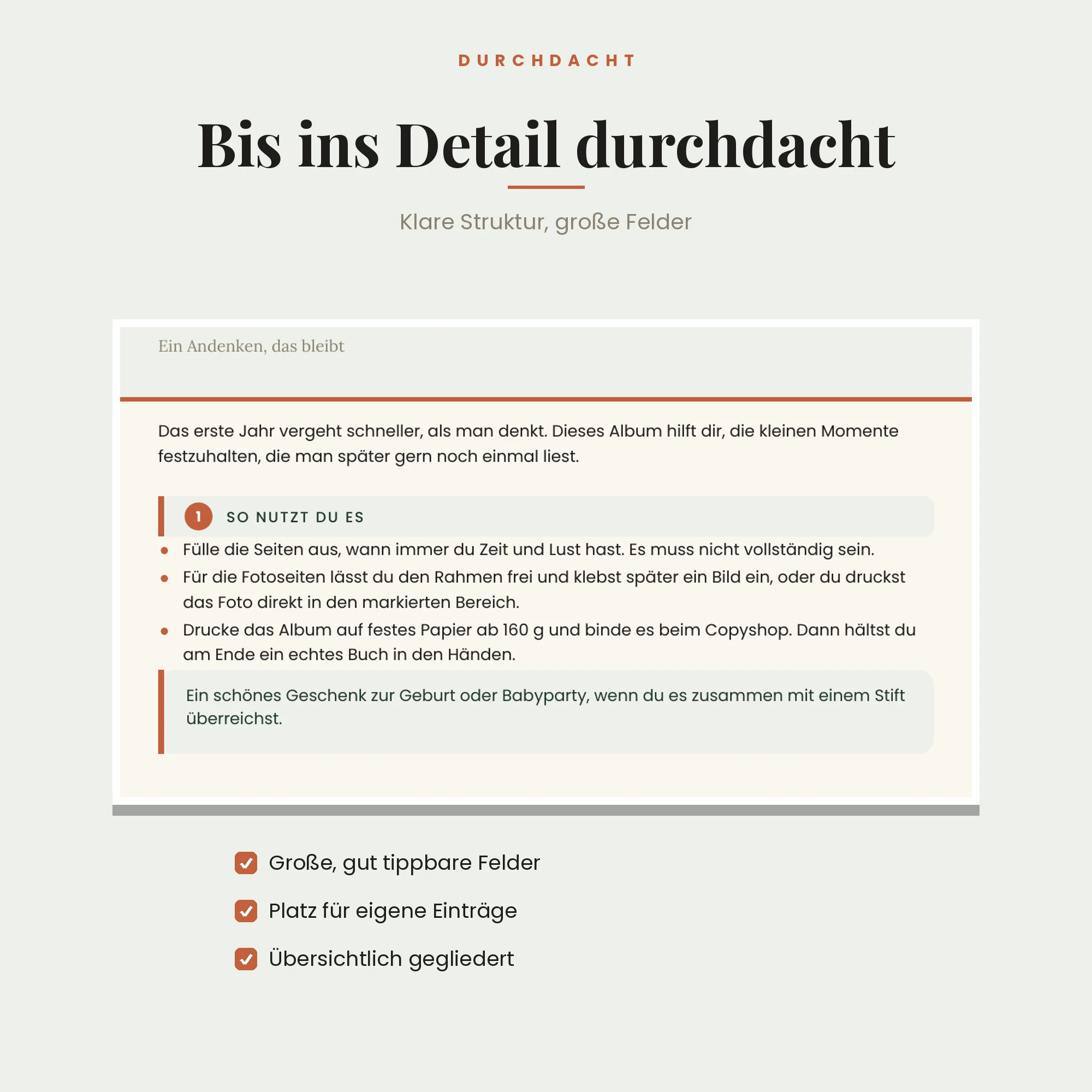 Baby-Erinnerungsalbum erstes Jahr – Detailansicht