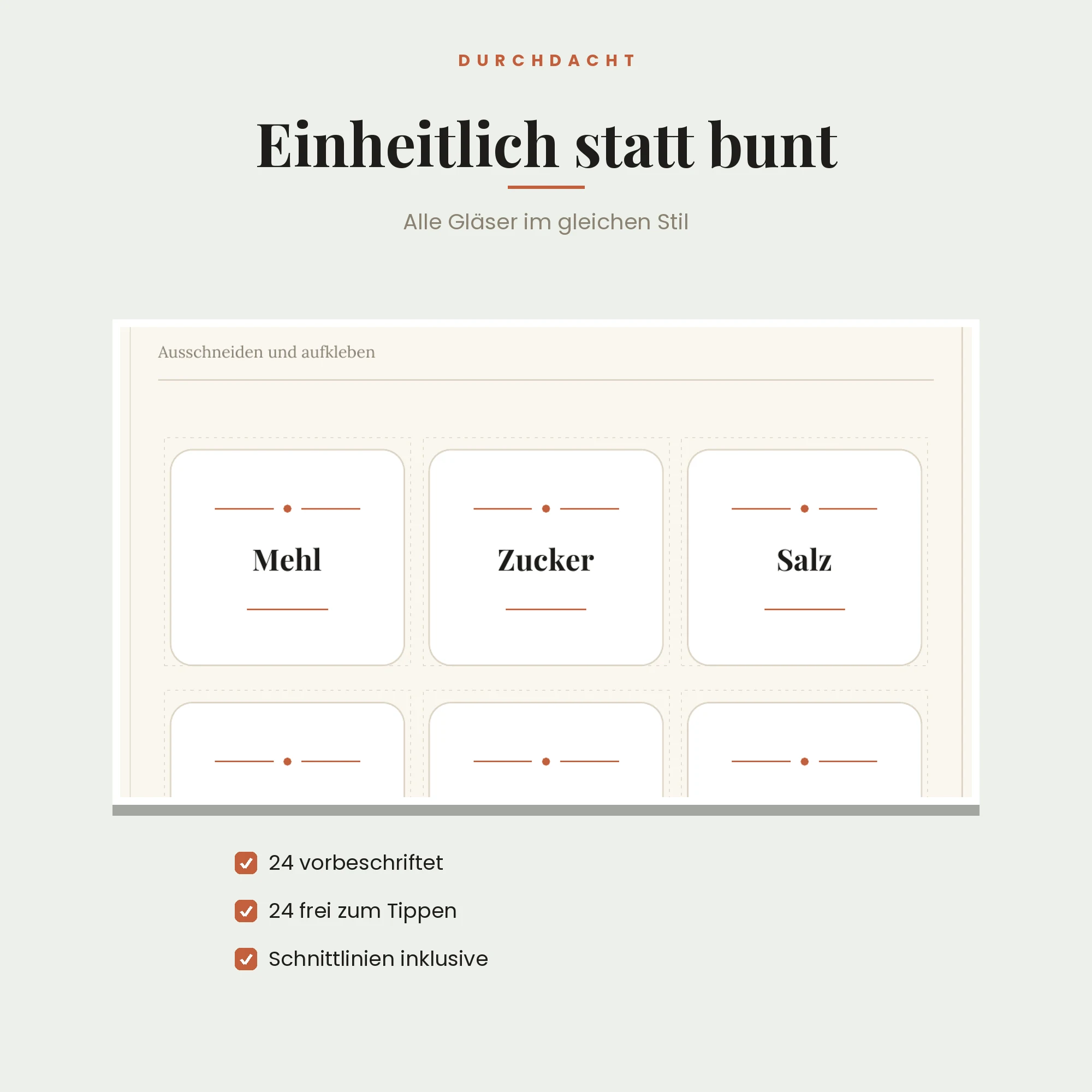 Etiketten für Vorratsgläser – Detailansicht
