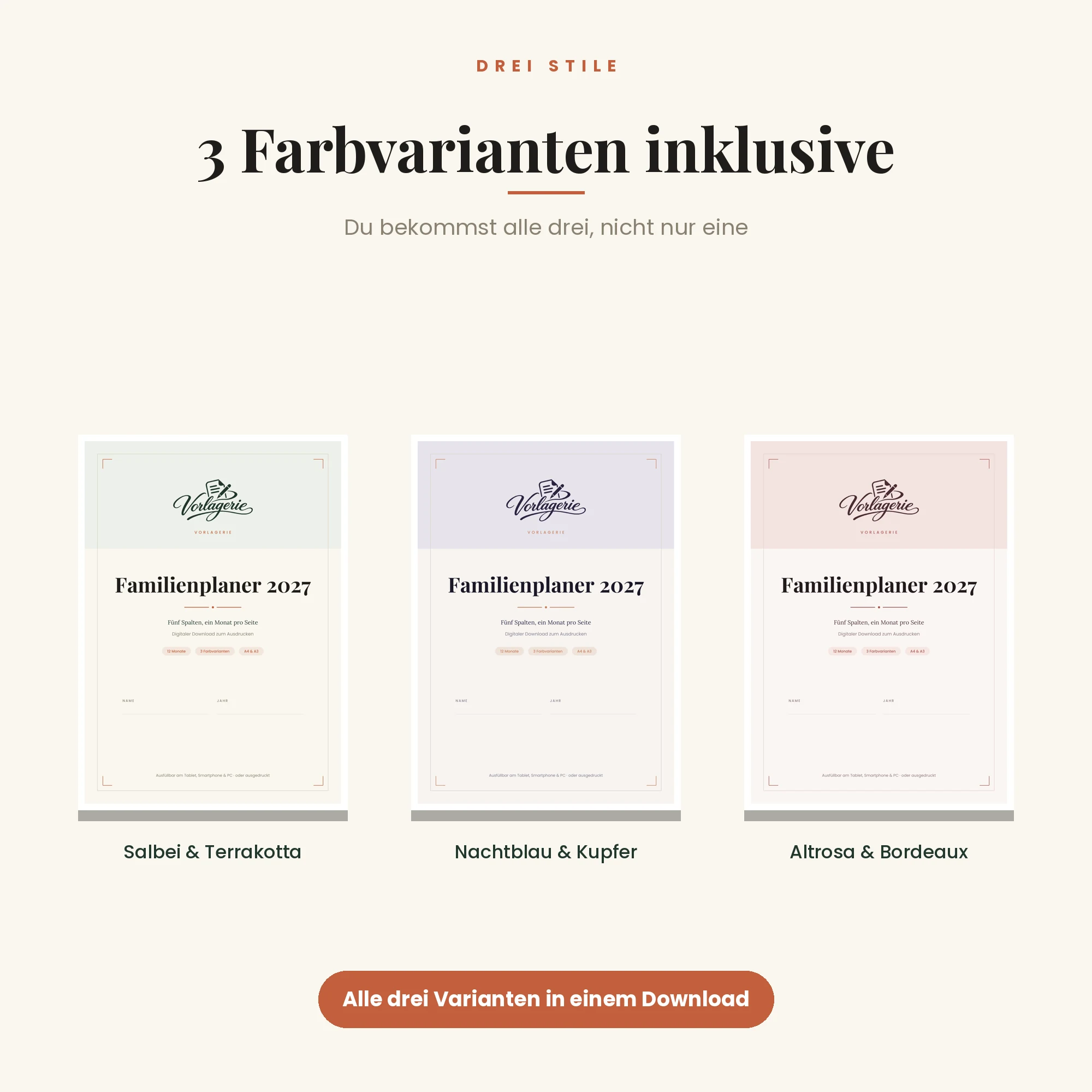 Familienplaner 2027 – drei Farbvarianten inklusive