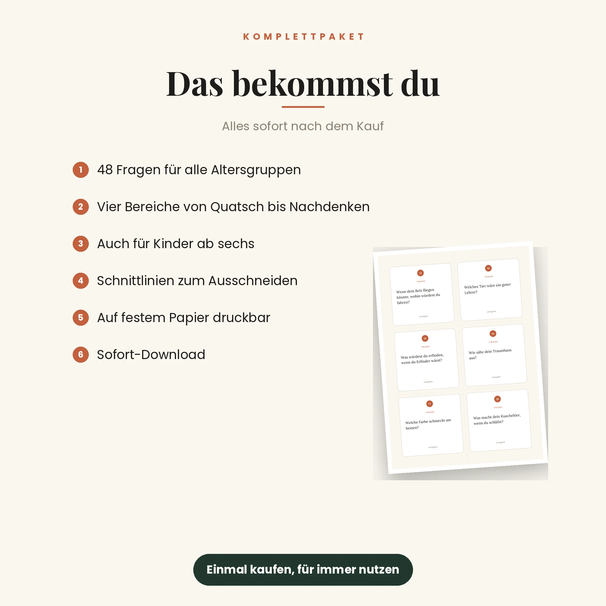 Fragenkarten für den Esstisch – das ist enthalten
