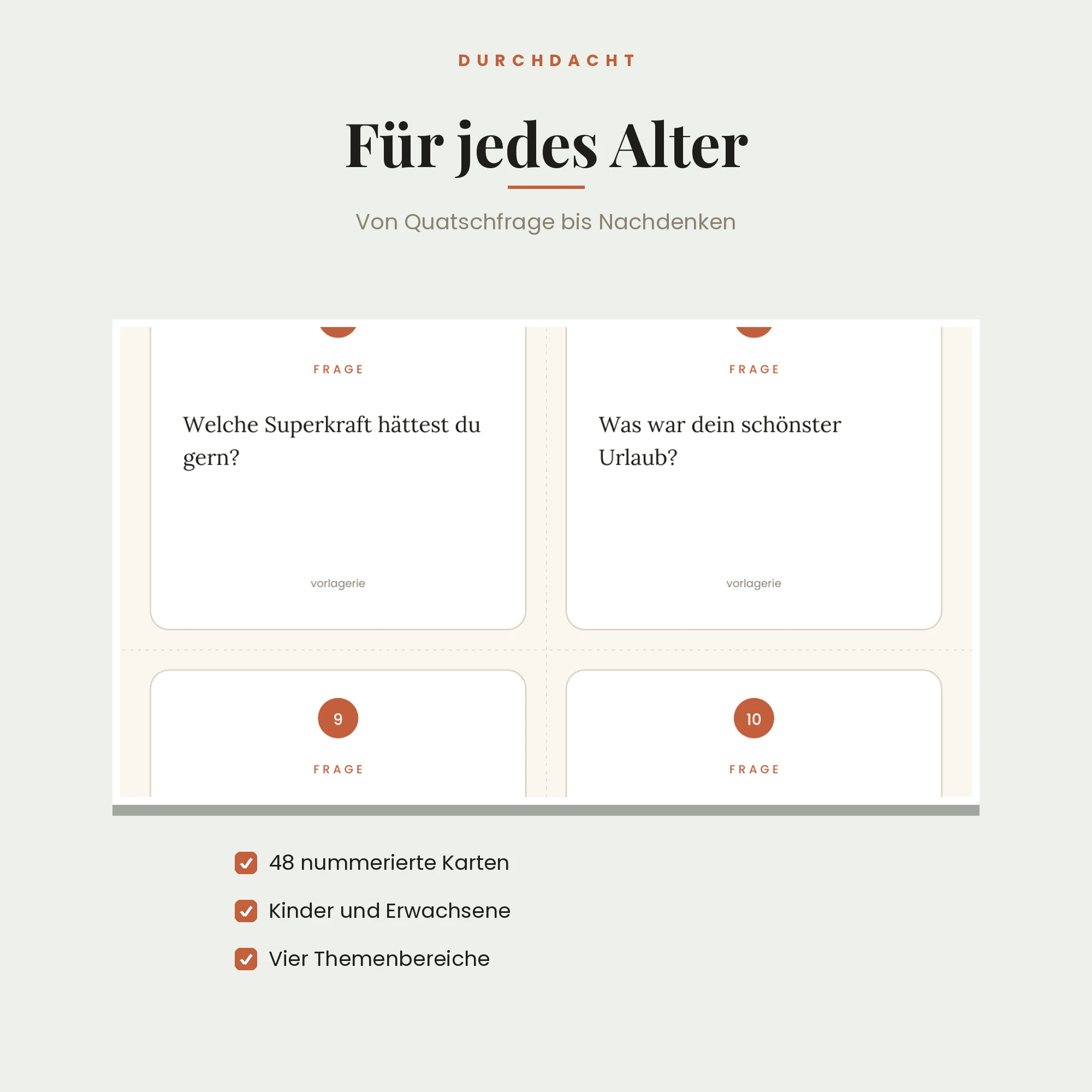 Fragenkarten für den Esstisch – Detailansicht