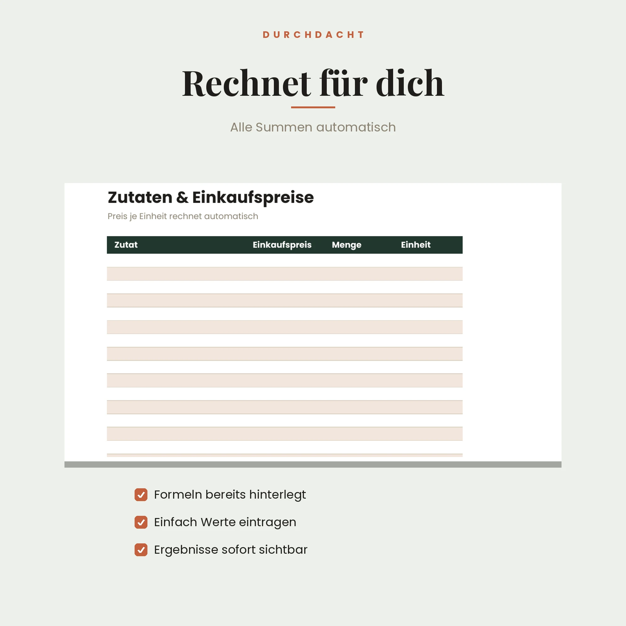 Gastro-Kalkulation – Detailansicht