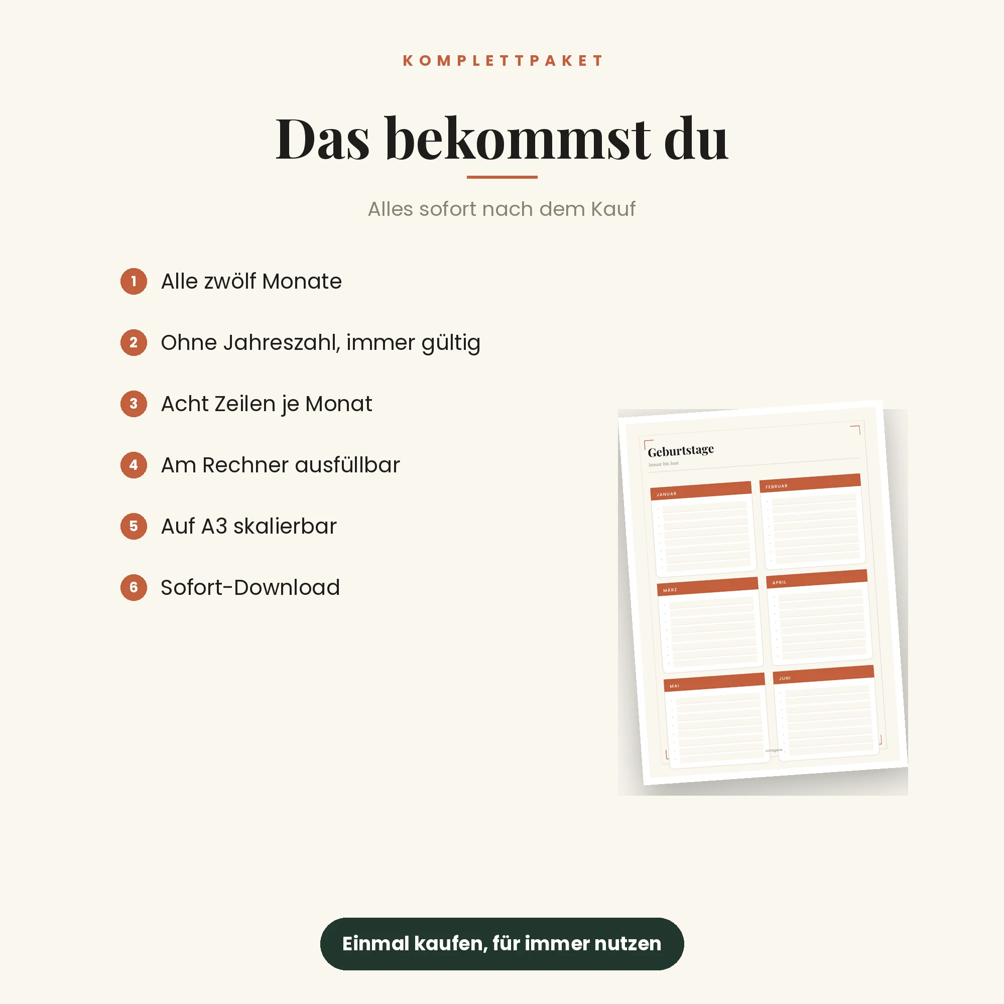 Geburtstagskalender-Poster – das ist enthalten