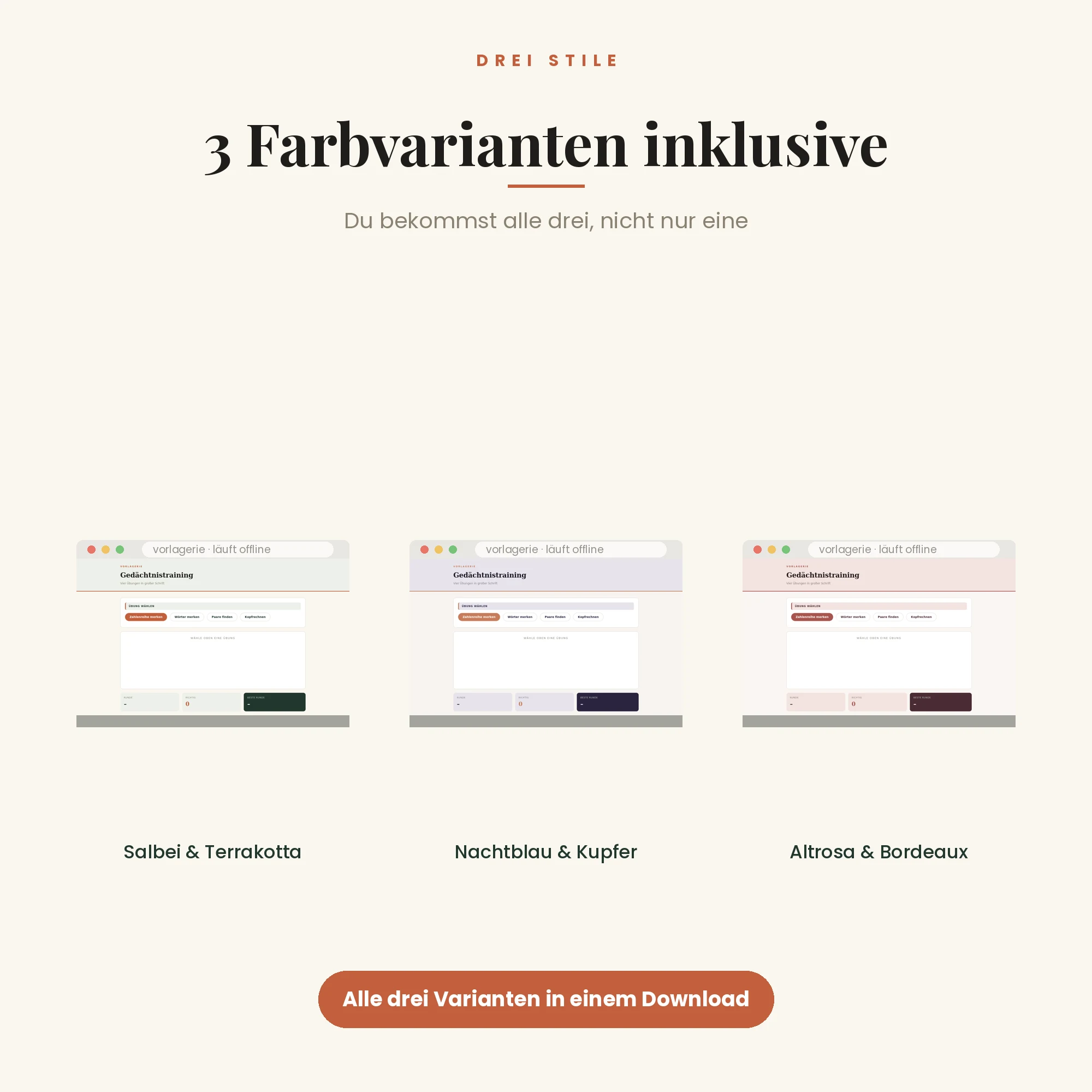 Gedächtnistraining – drei Farbvarianten inklusive
