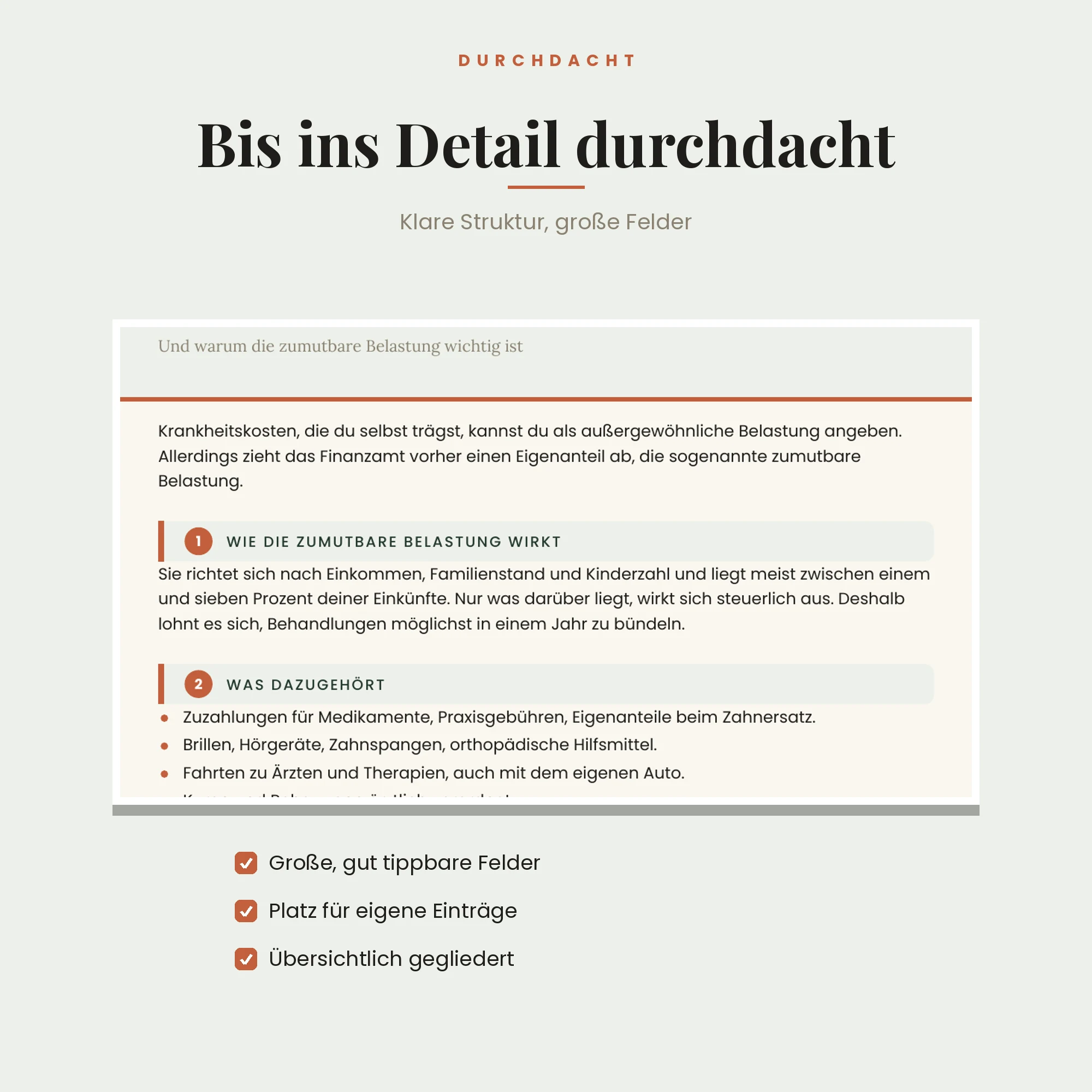 Gesundheitskosten & Steuer – Detailansicht