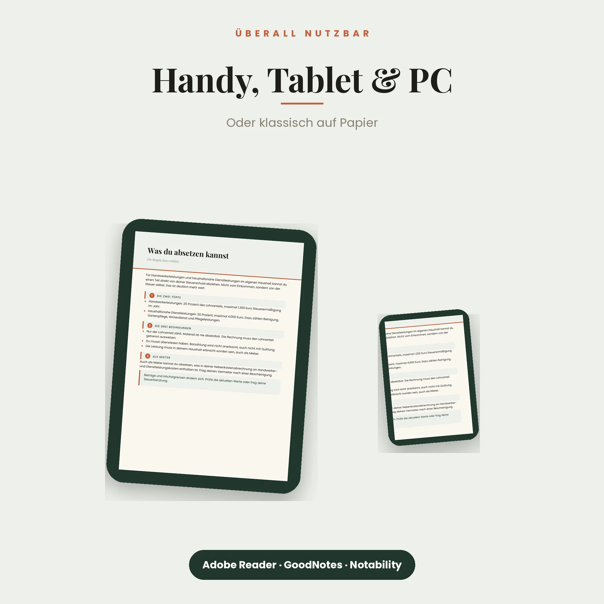Handwerkerleistungen & Steuer – auf Smartphone, Tablet und PC