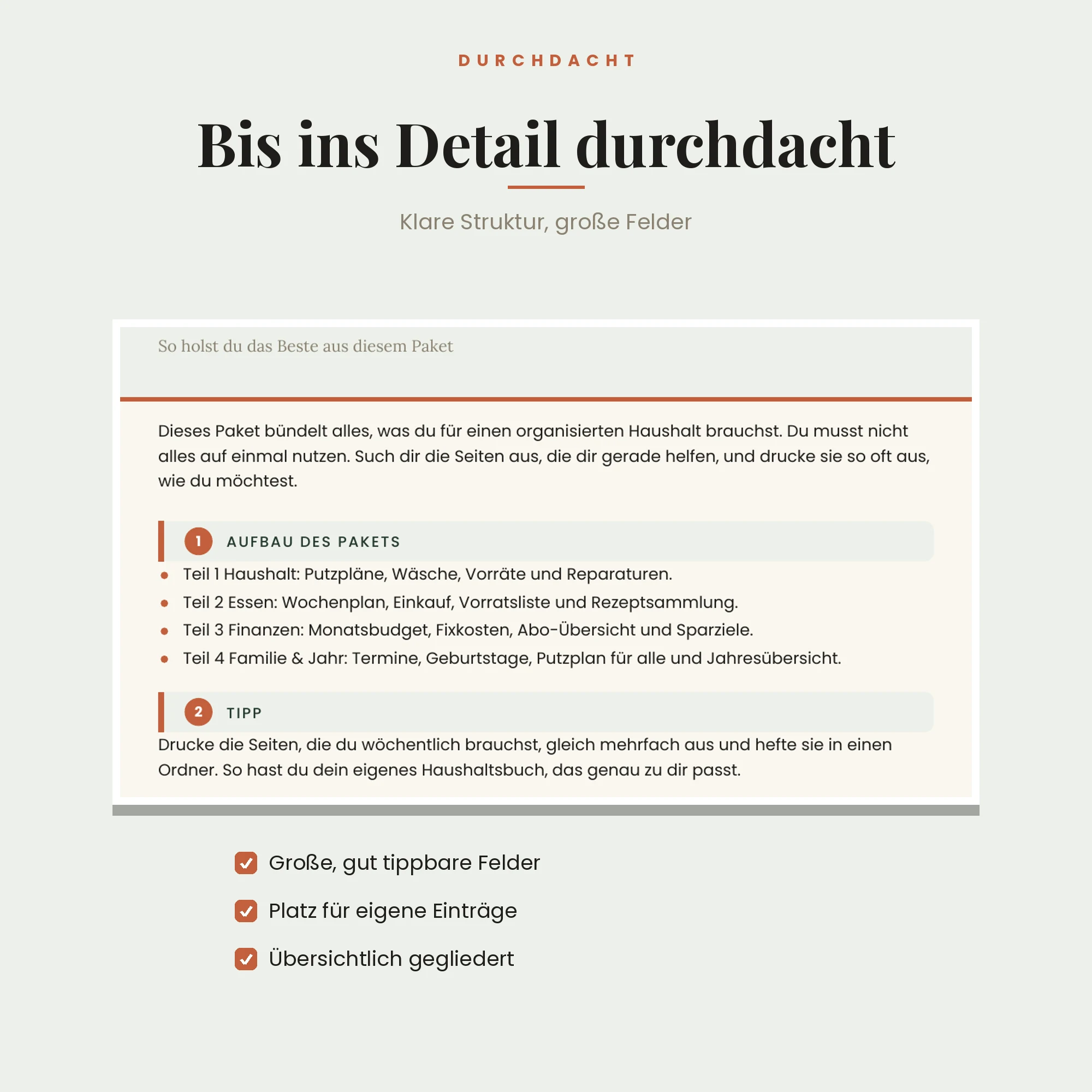 Haushaltsplaner Komplett – Detailansicht