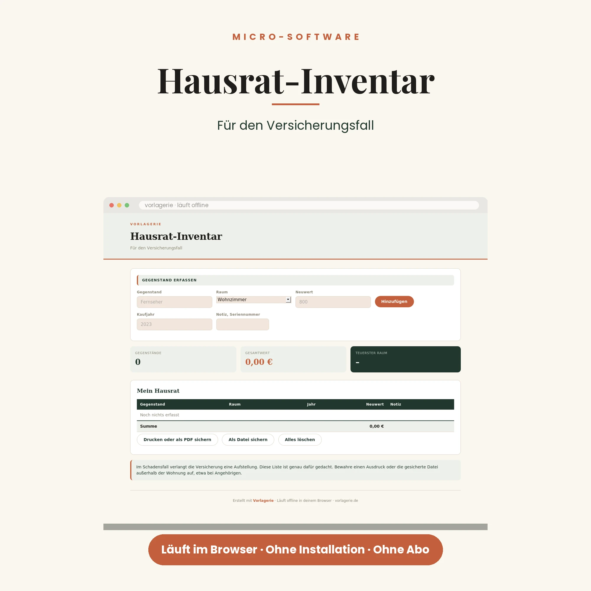Hausrat-Inventar – Titelbild