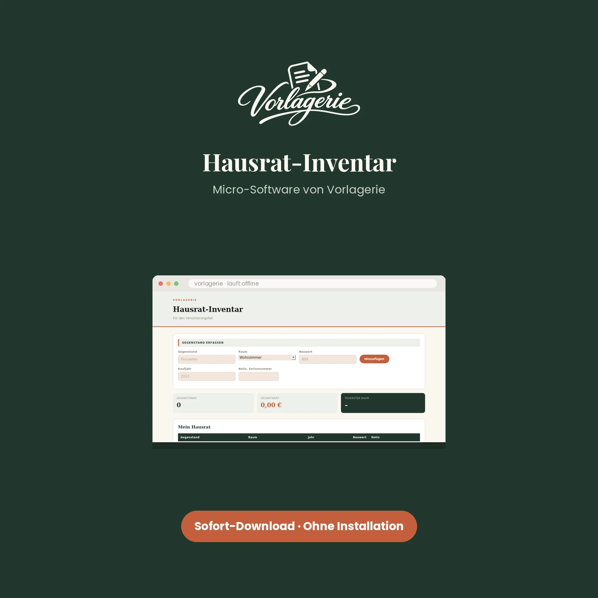 Hausrat-Inventar – Vorlagerie