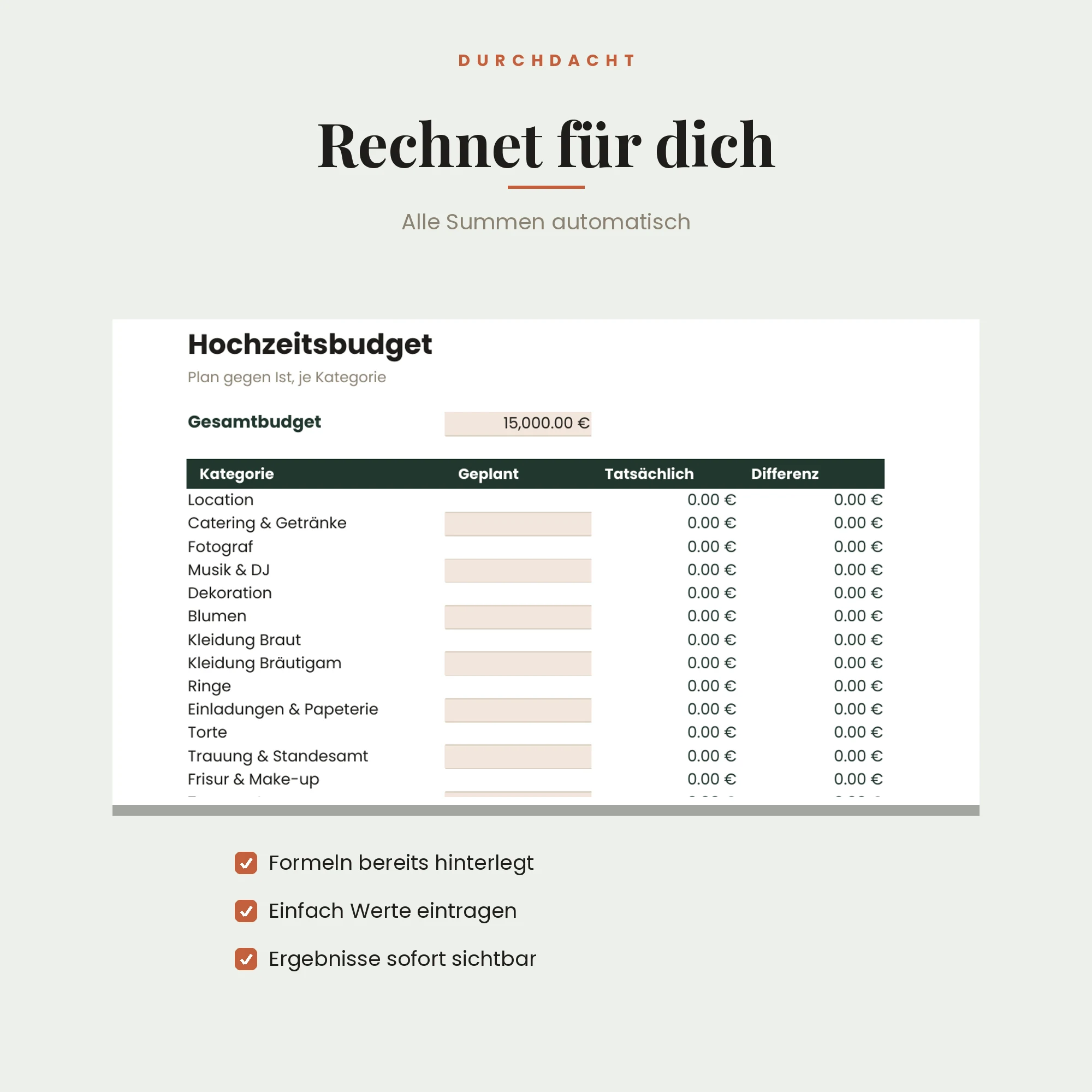 Hochzeitsbudget-Rechner – Detailansicht