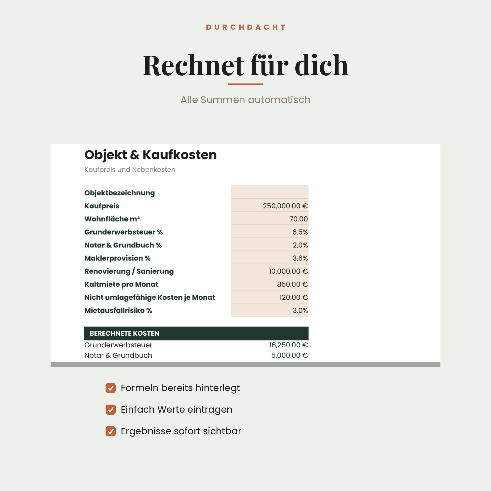 Immobilien-Kaufrechner & Rendite – Detailansicht