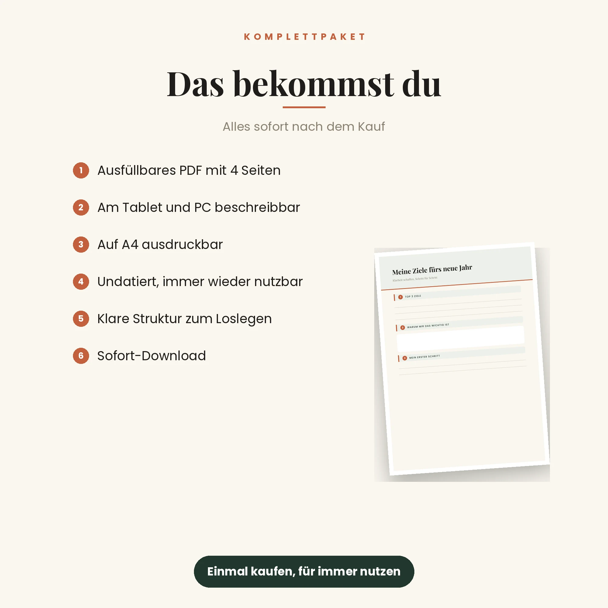Jahresziele-Workbook – das ist enthalten