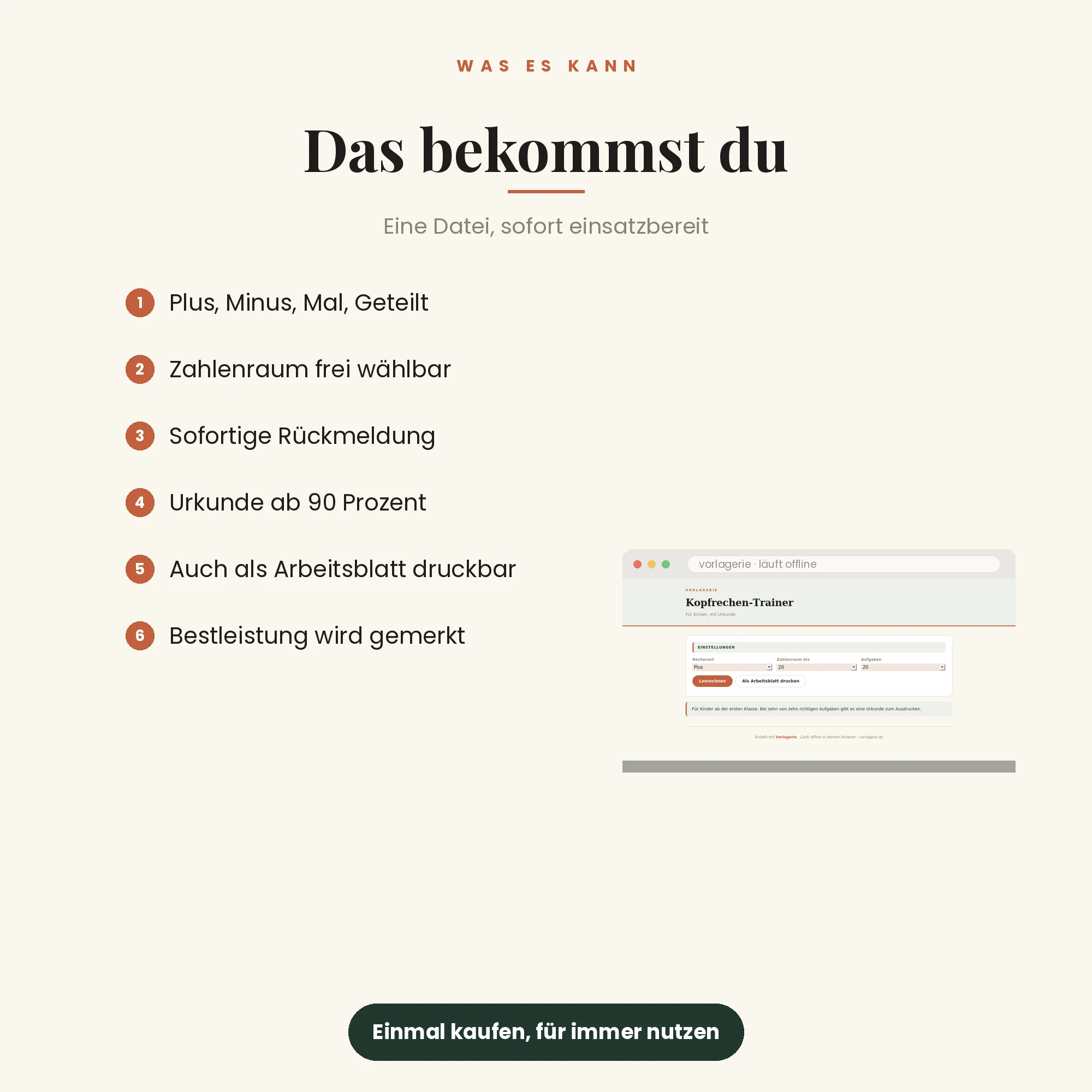 Kopfrechen-Trainer – das ist enthalten