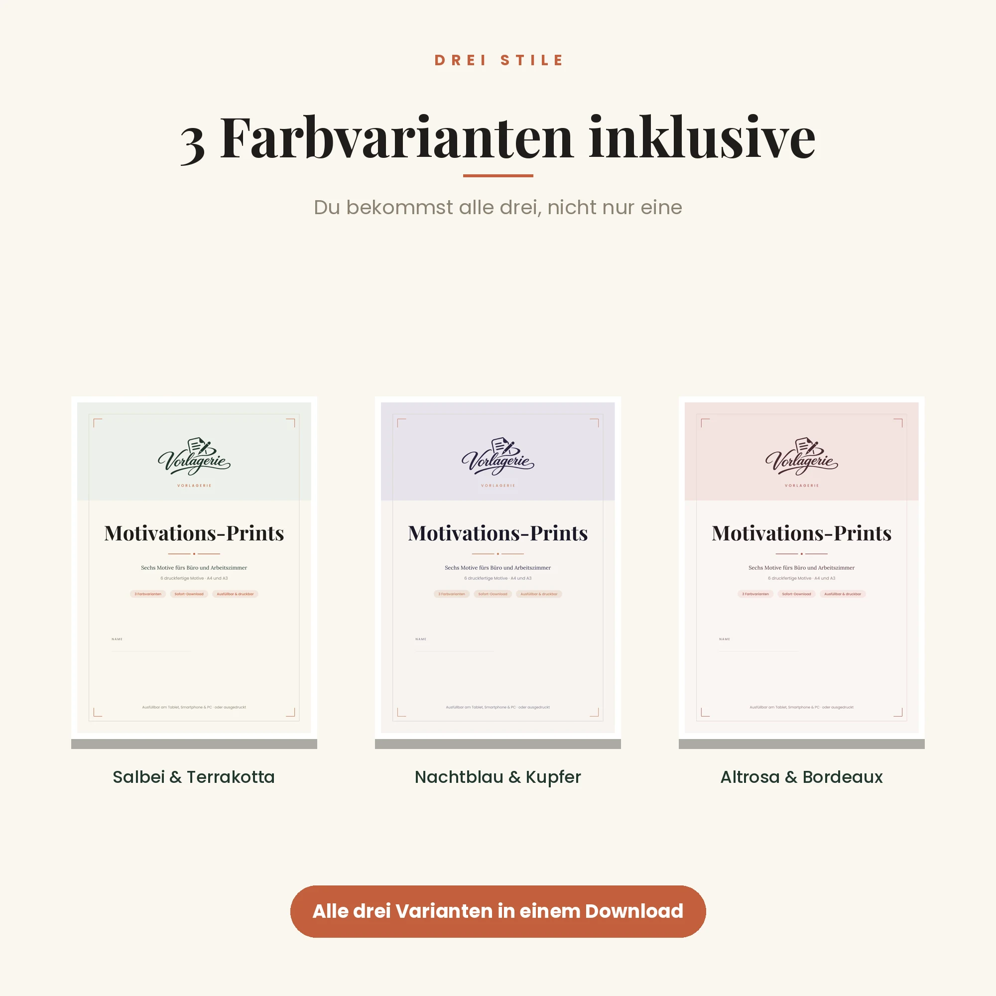 Motivations-Kunstdrucke, 6 Motive – drei Farbvarianten inklusive