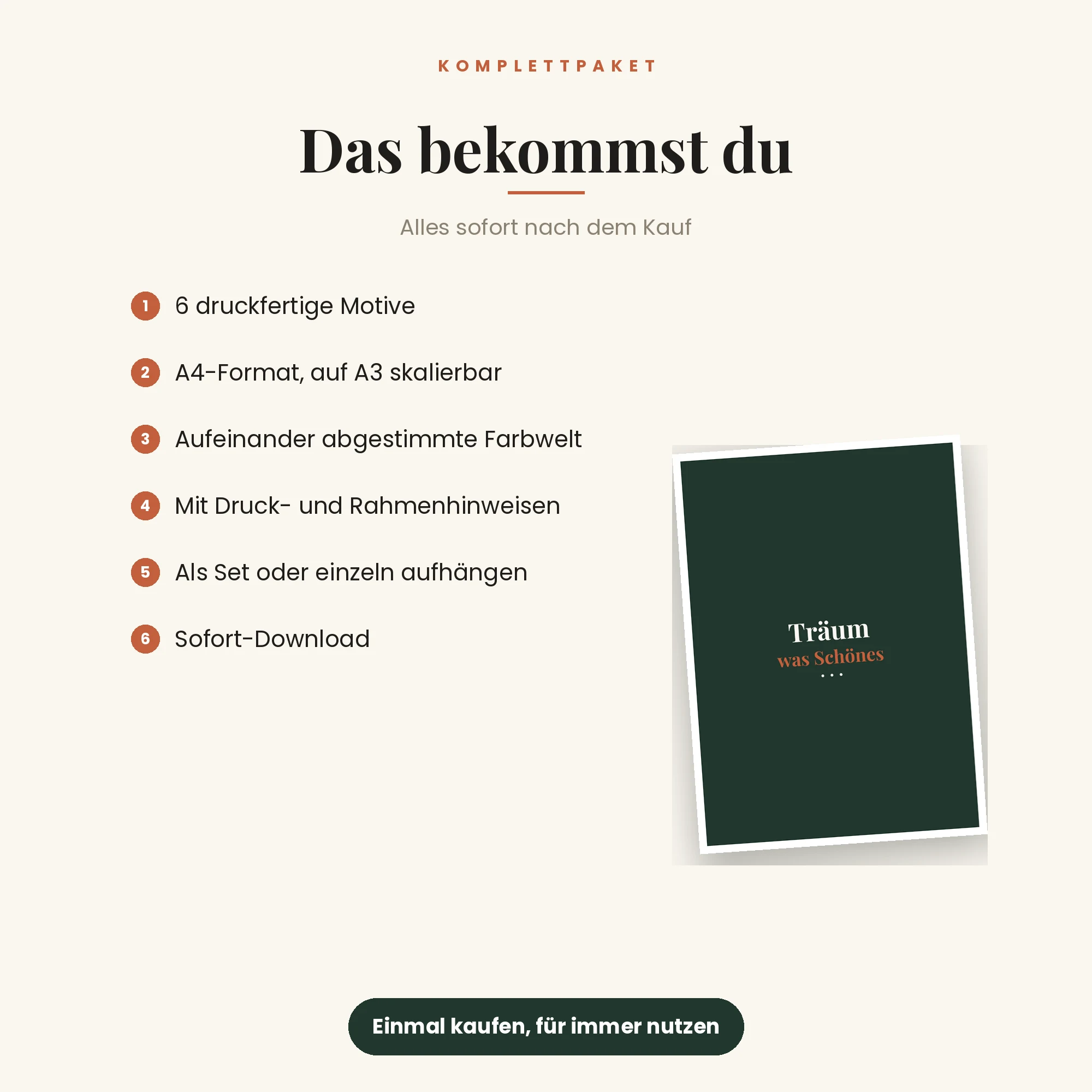 Schlafzimmer-Kunstdrucke, 6 Motive – das ist enthalten