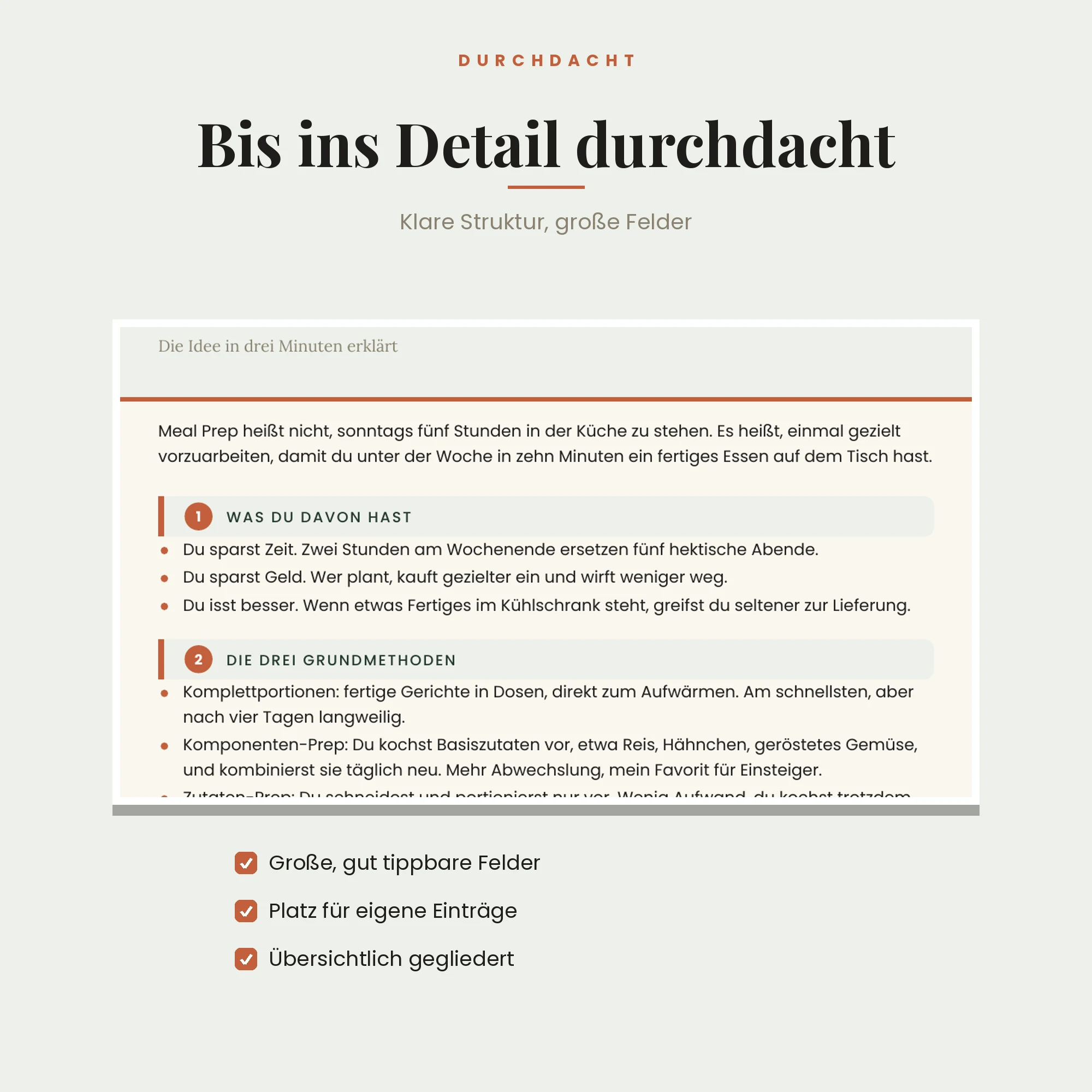 Meal-Prep-Guide mit 4 Wochenplänen – Detailansicht