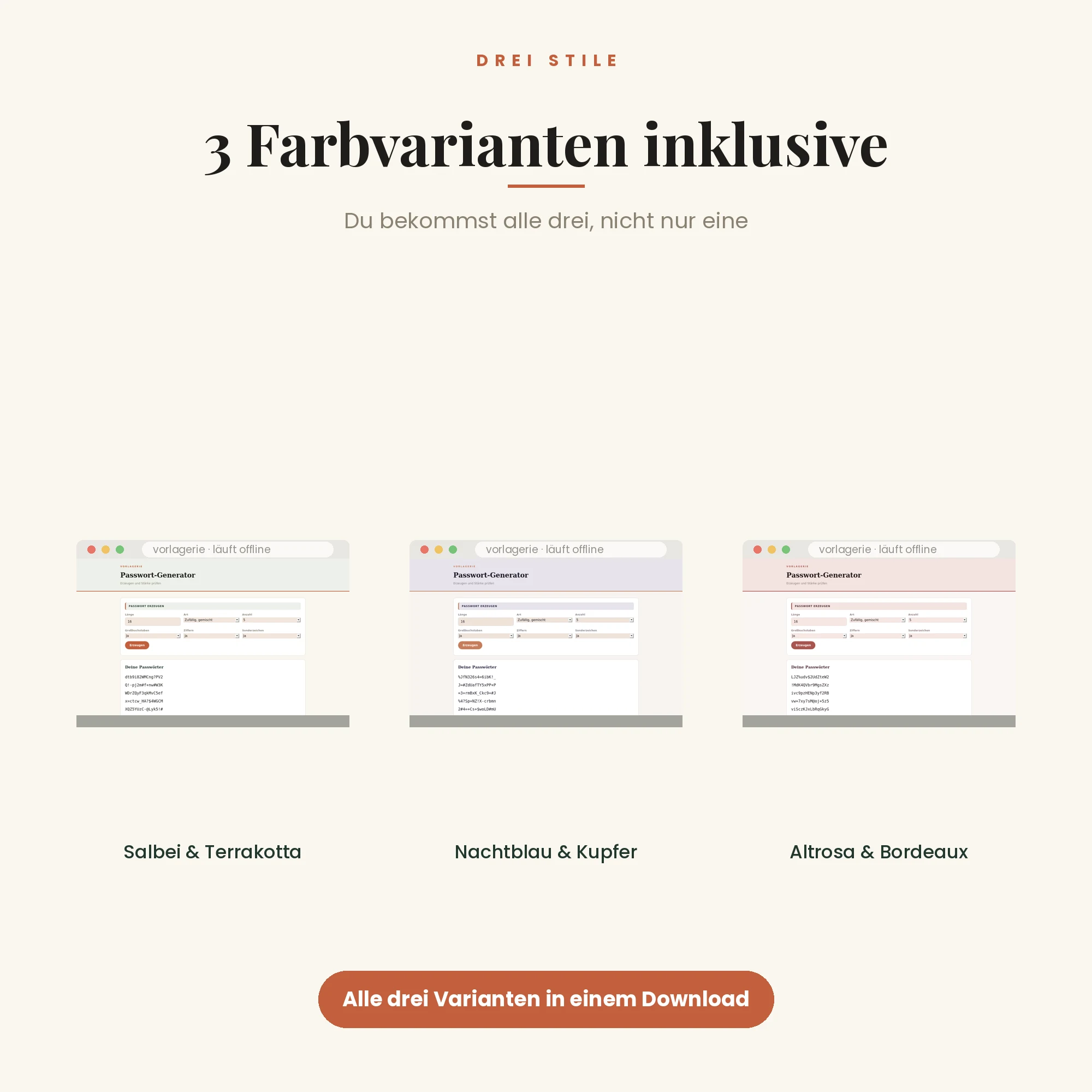 Passwort-Generator – drei Farbvarianten inklusive