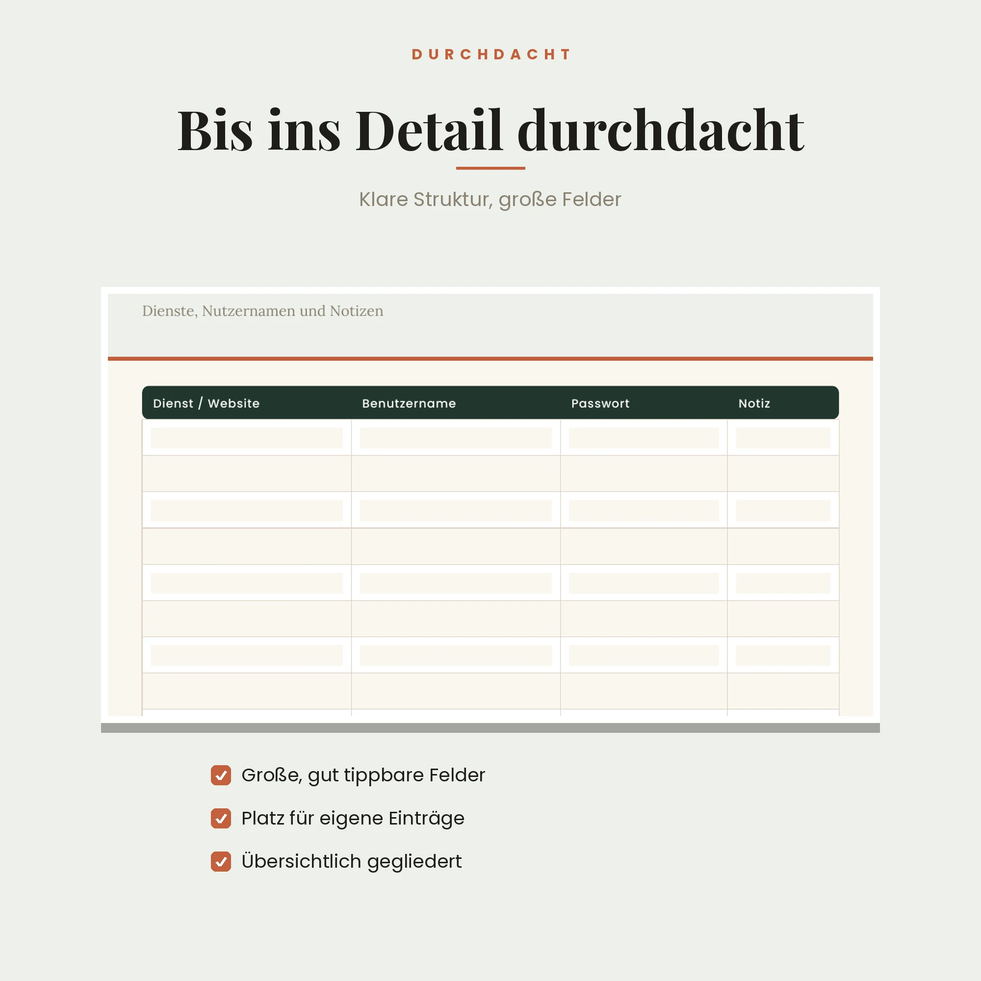 Passwort-Organizer – Detailansicht