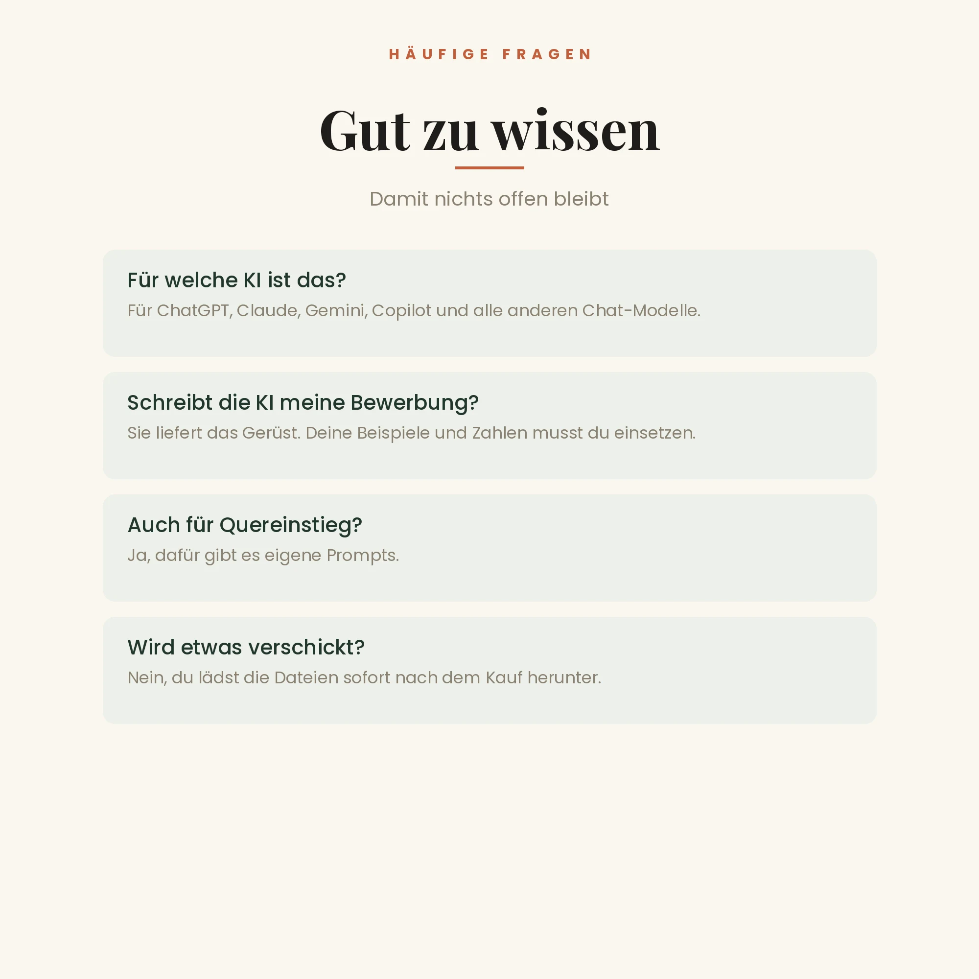 Prompt-Paket Bewerbung & Karriere – häufige Fragen