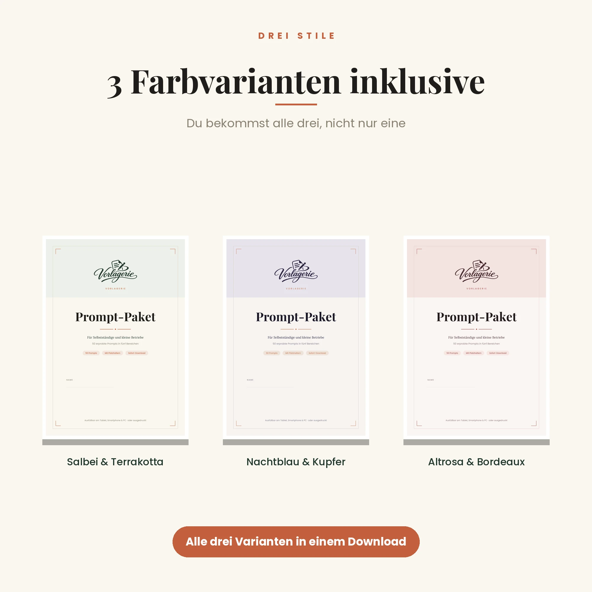 Prompt-Paket für Selbstständige – drei Farbvarianten inklusive