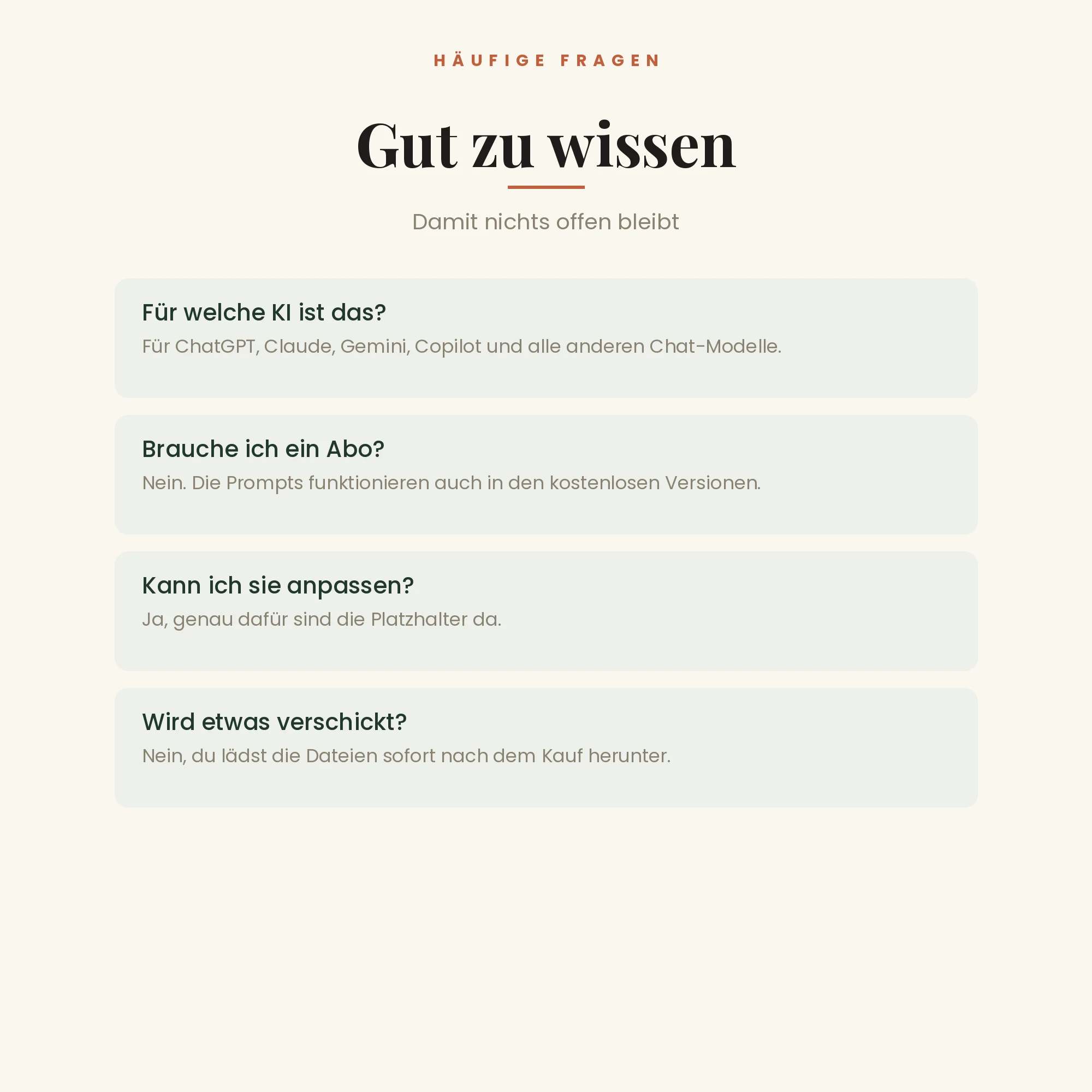 Prompt-Paket für Selbstständige – häufige Fragen