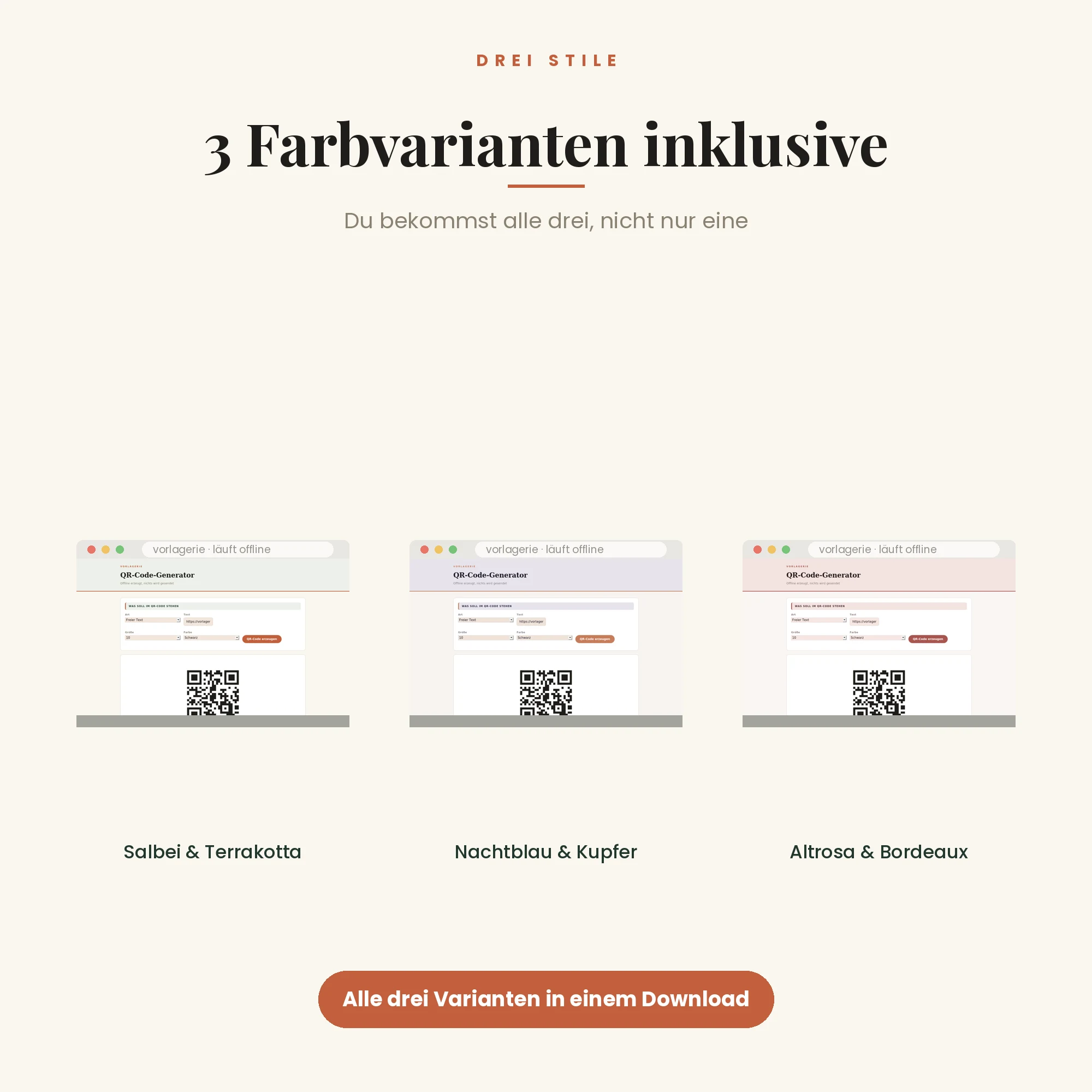 QR-Code-Generator – drei Farbvarianten inklusive