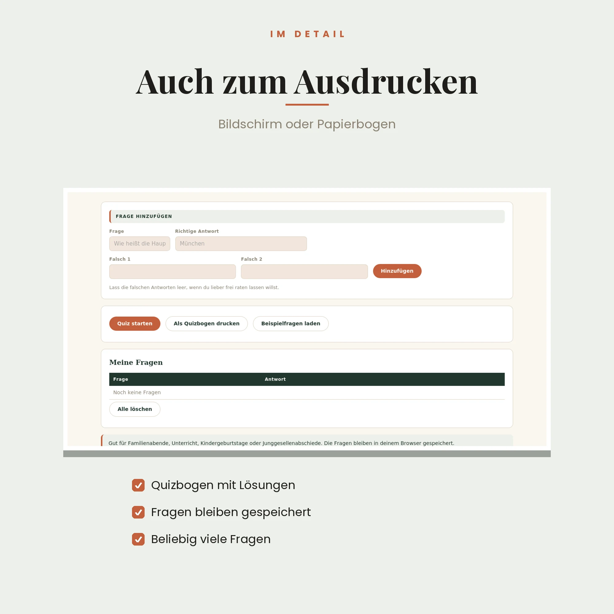 Quiz-Baukasten – Detailansicht