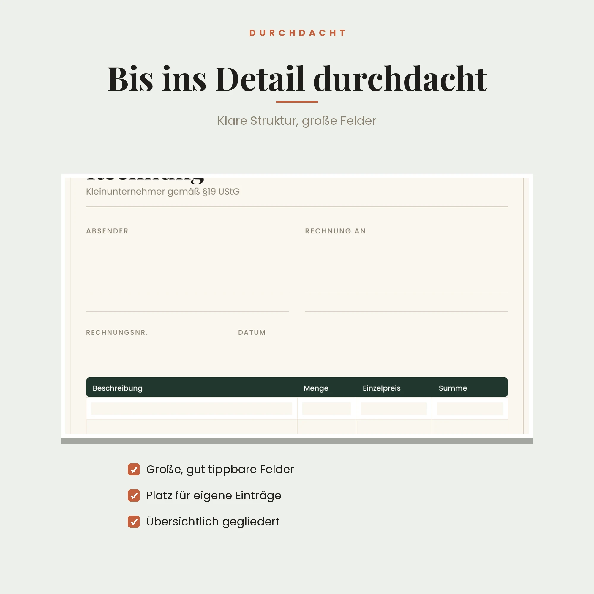 Rechnungsvorlage – Detailansicht