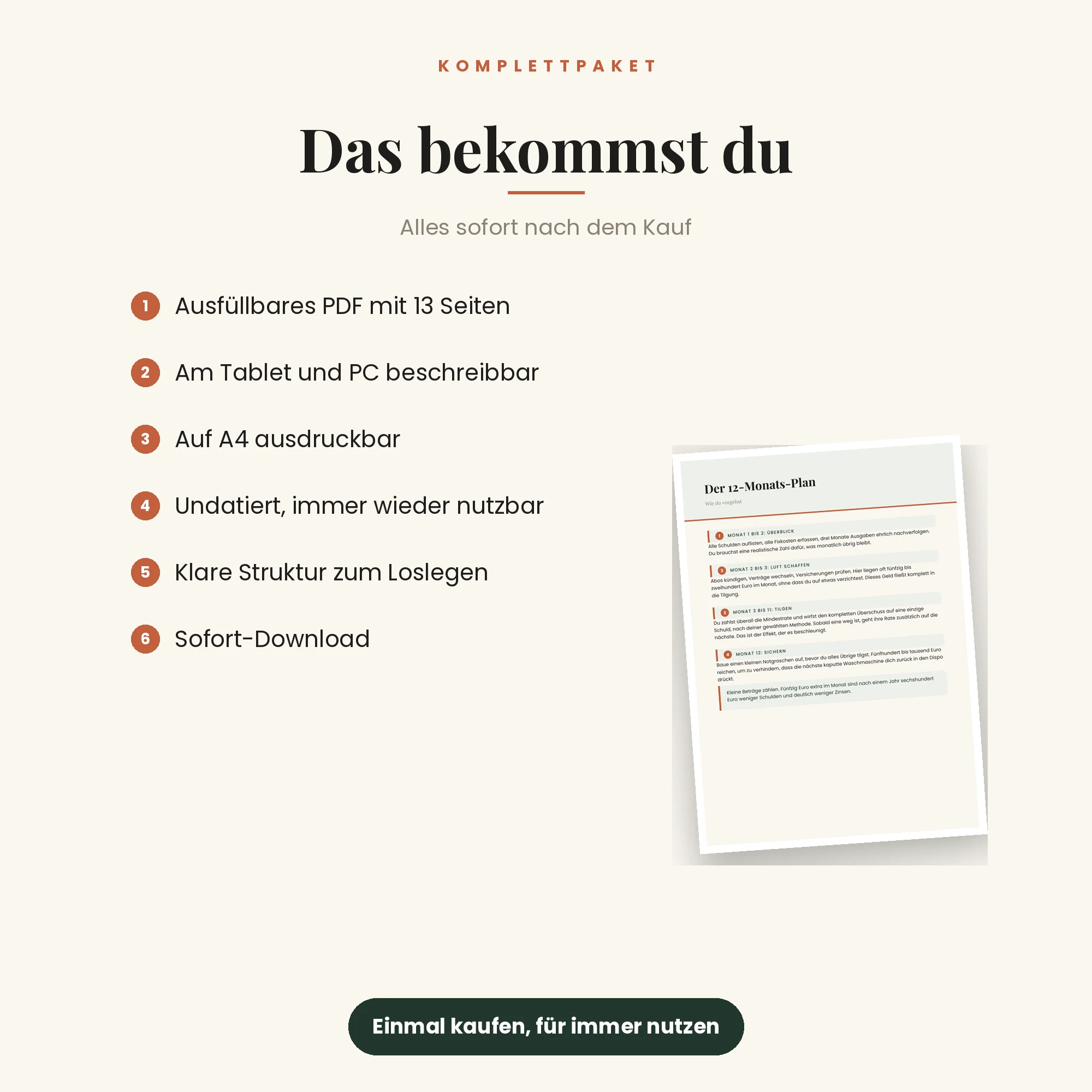 Schuldenfrei in 12 Monaten – das ist enthalten
