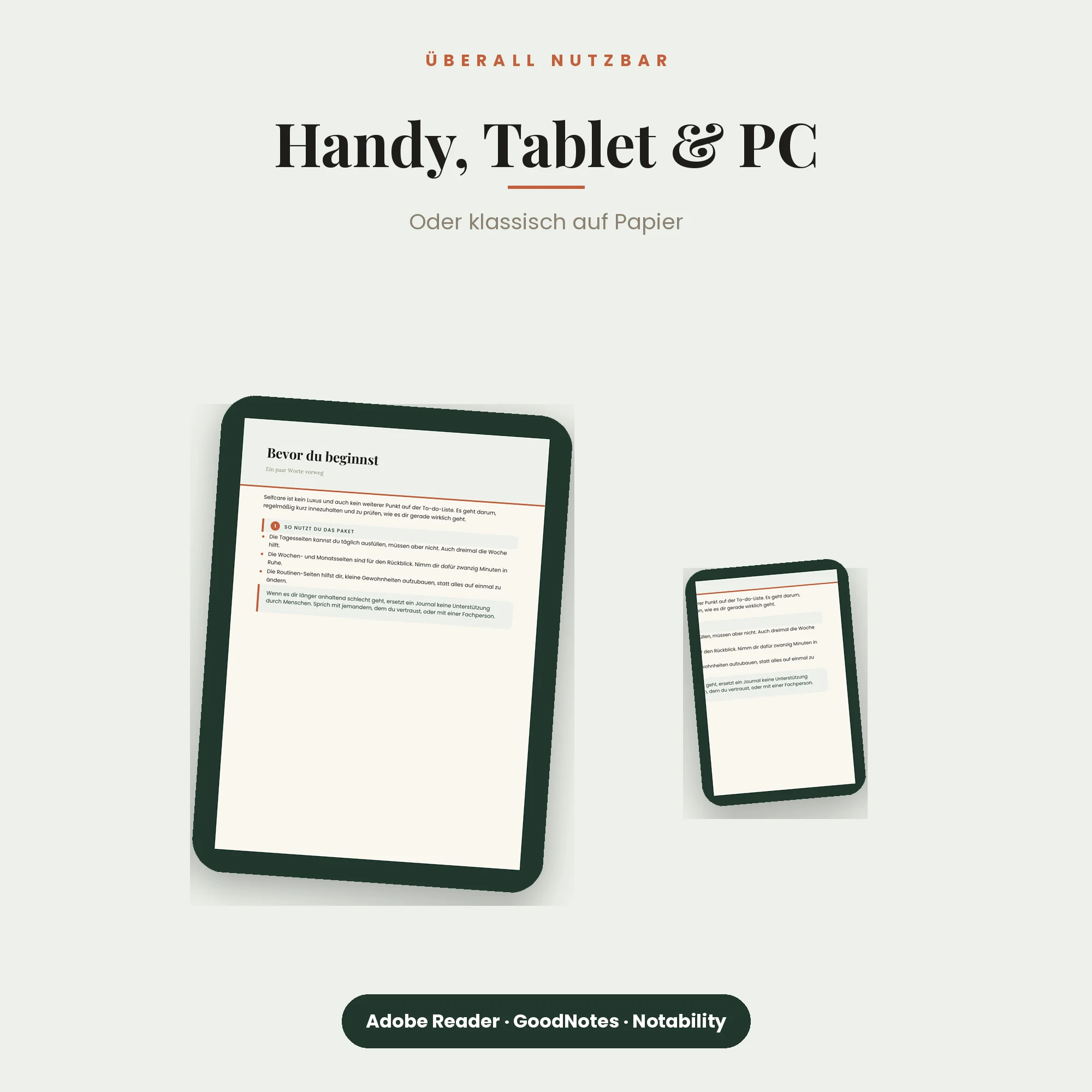 Selfcare-Journal Komplettpaket – auf Smartphone, Tablet und PC