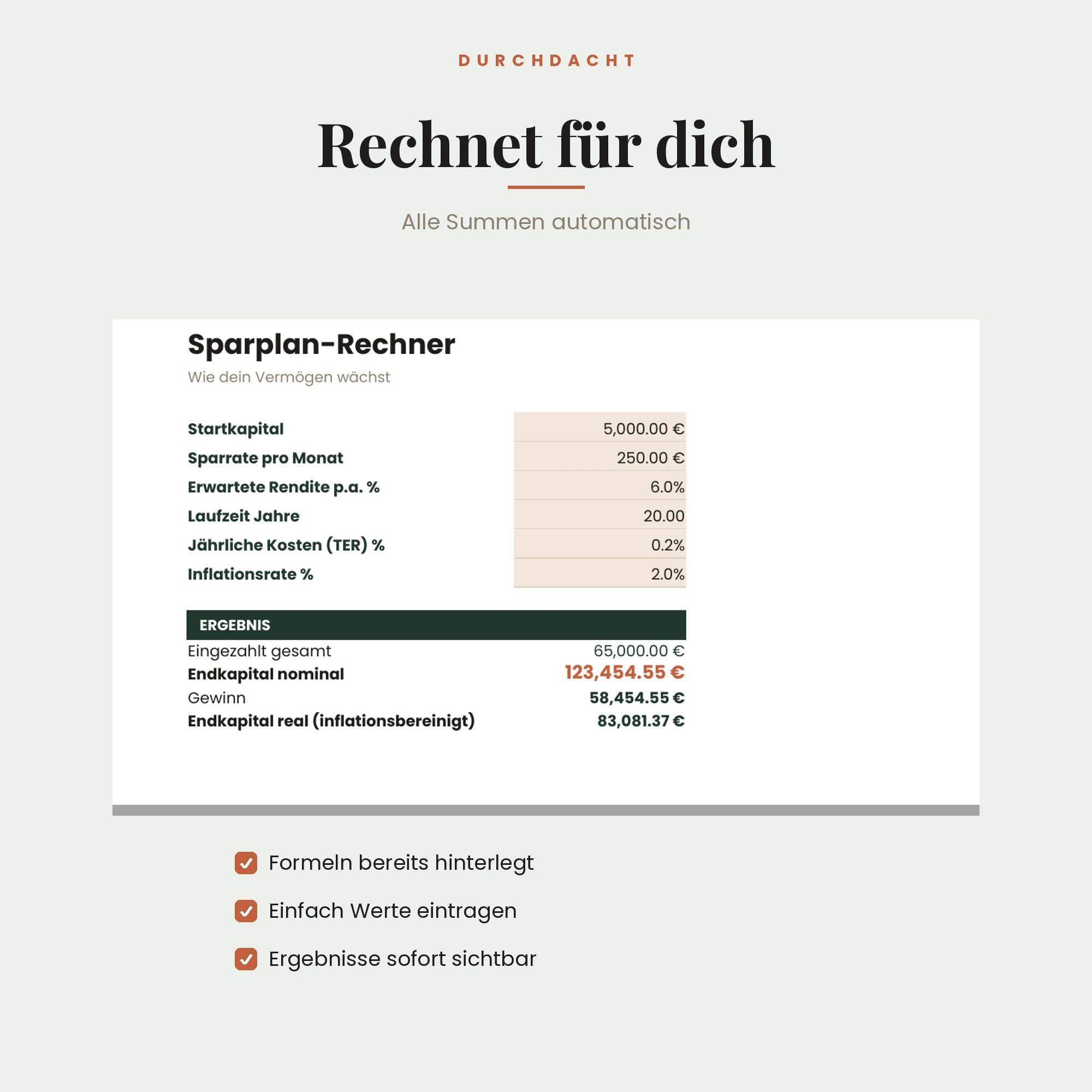 Kapitalanlage & Sparplan-Rechner – Detailansicht