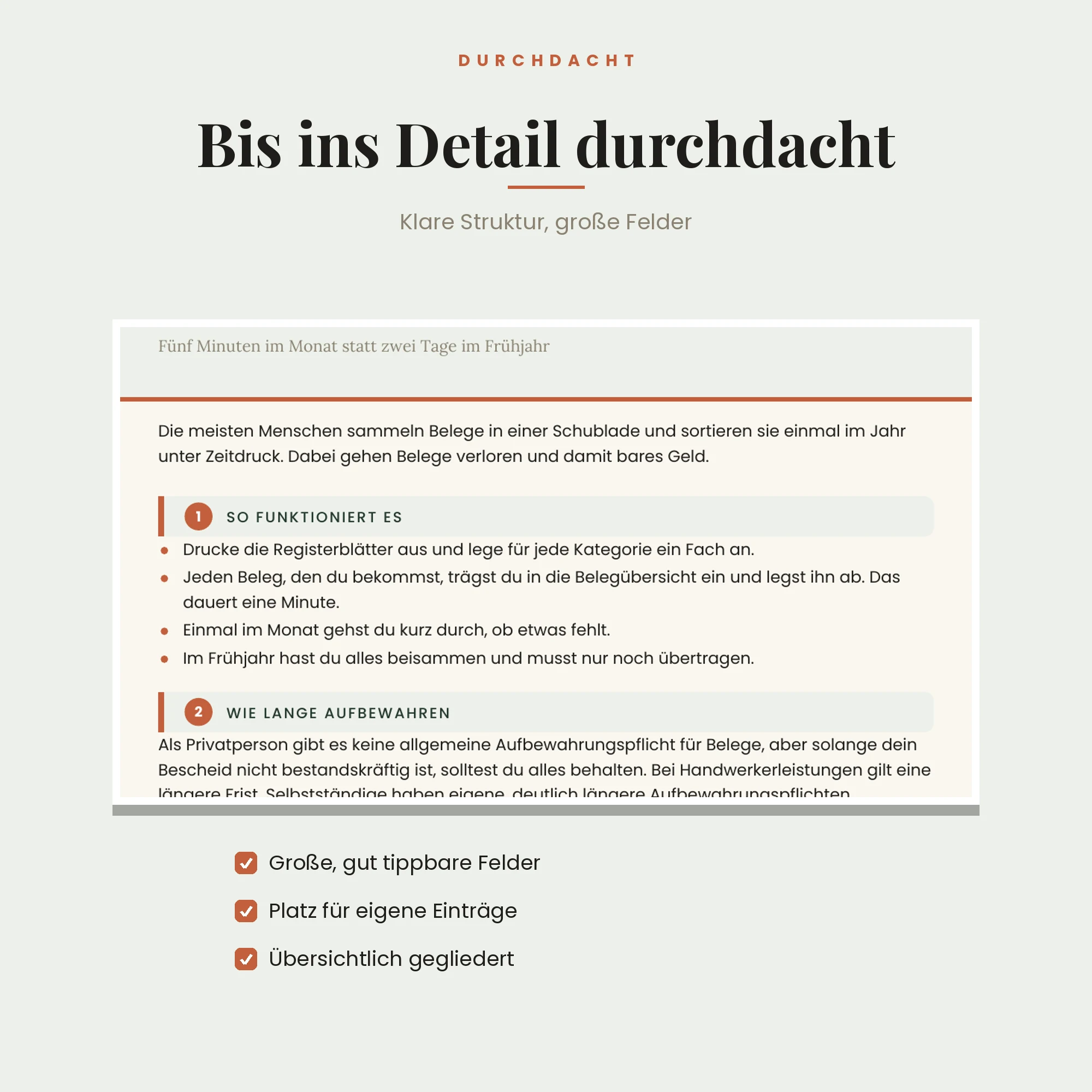 Steuerunterlagen-Sammelmappe – Detailansicht