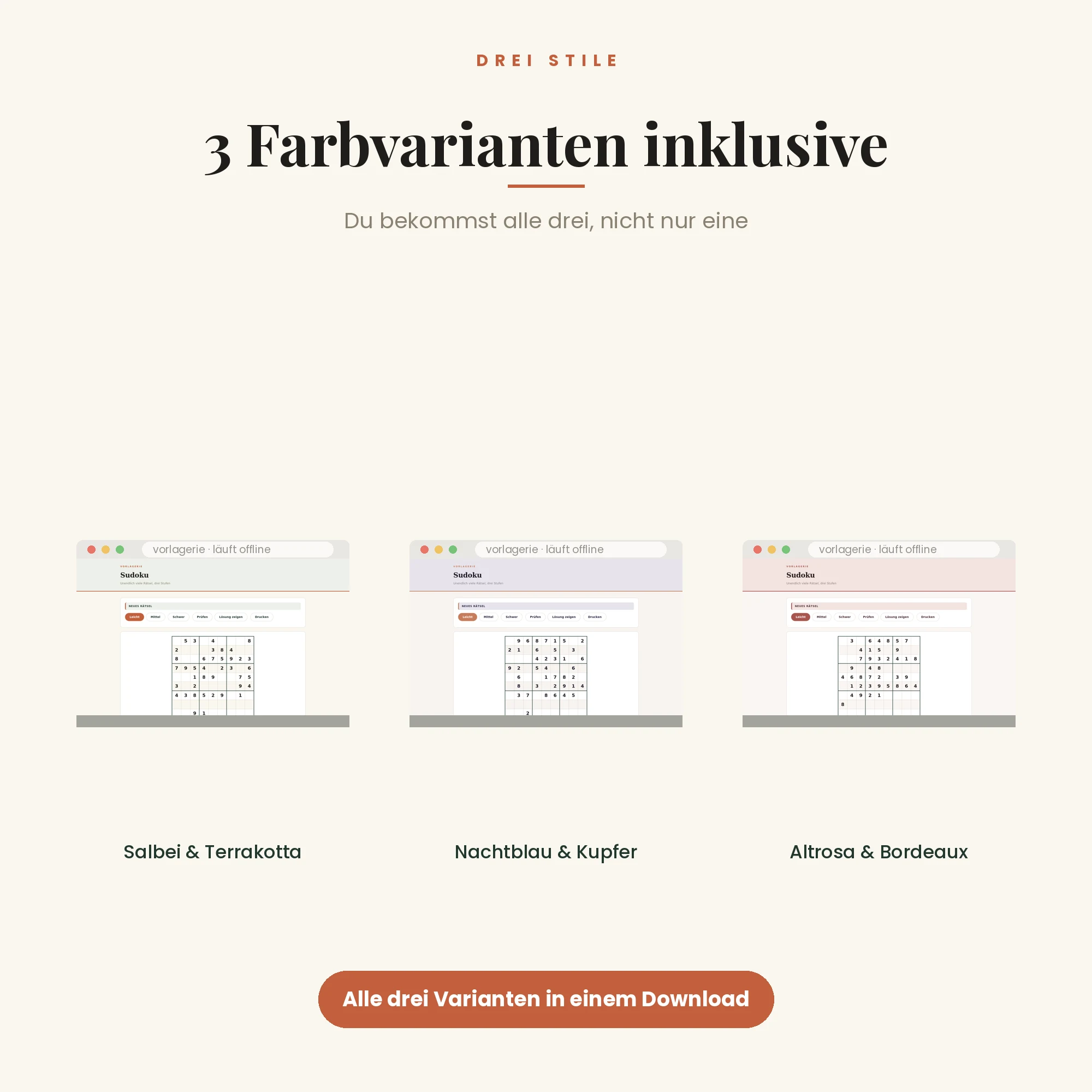 Sudoku – drei Farbvarianten inklusive