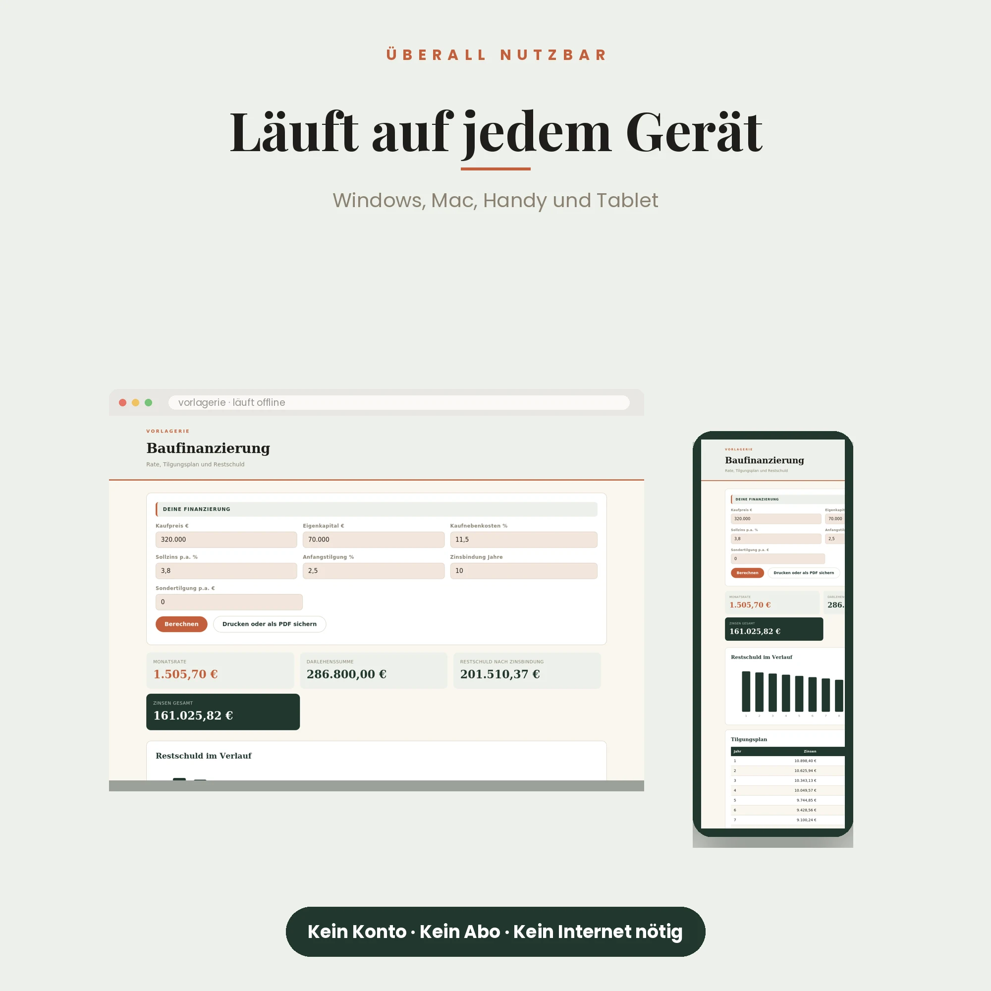 Baufinanzierungs-Rechner – läuft auf Windows, Mac, Handy und Tablet