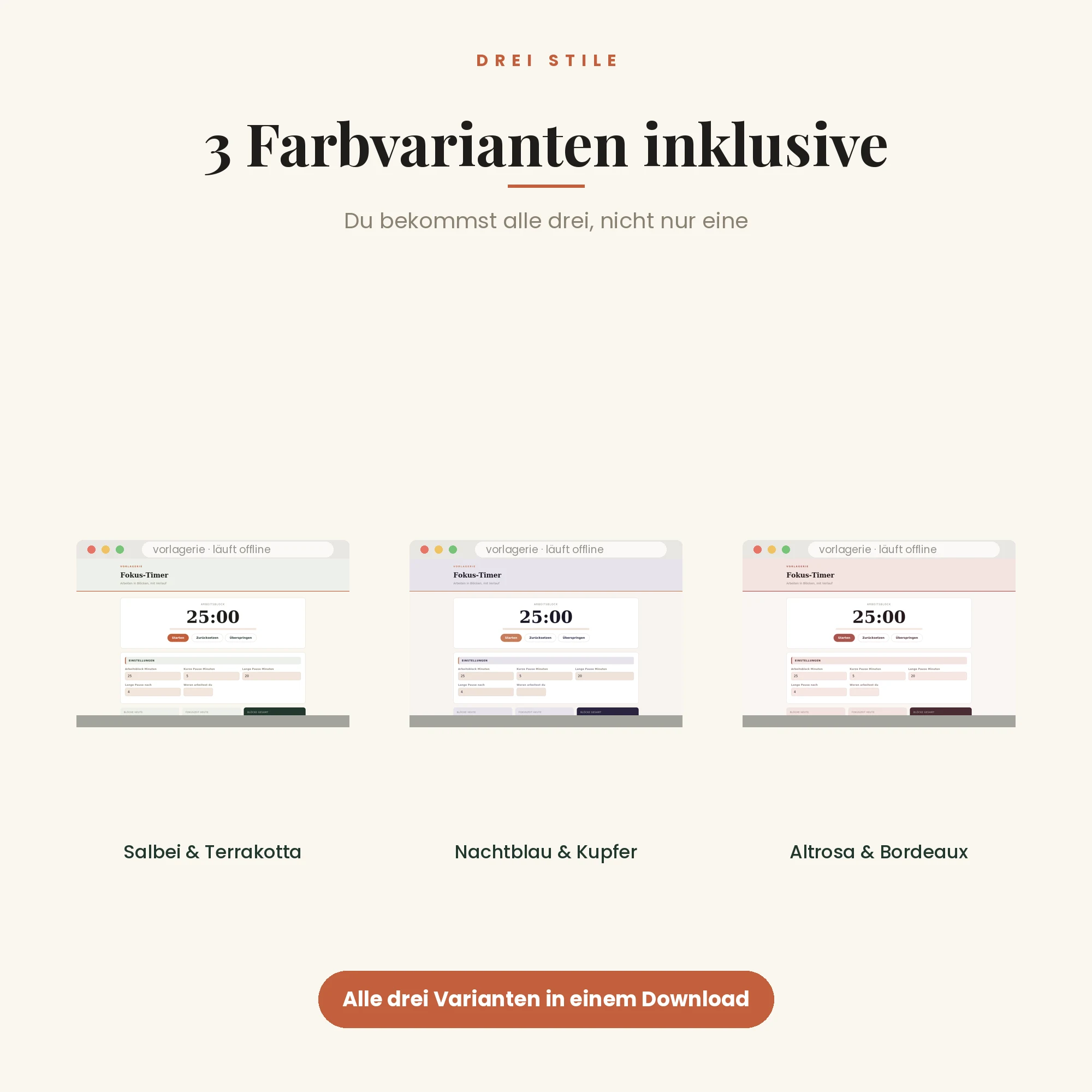 Fokus-Timer – drei Farbvarianten inklusive