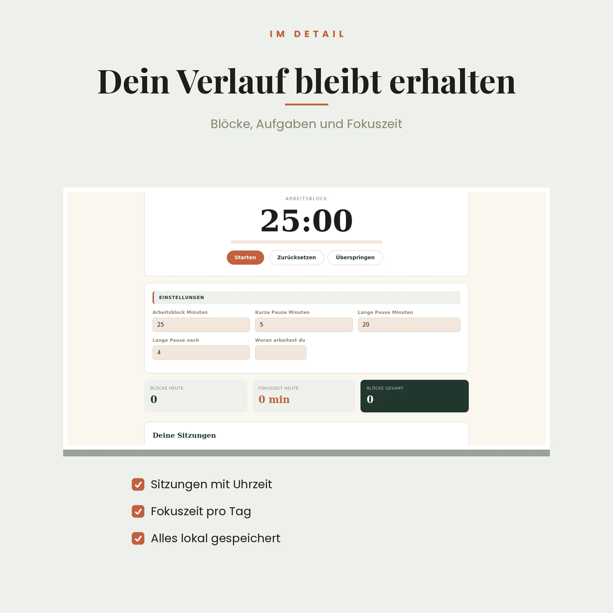 Fokus-Timer – Detailansicht