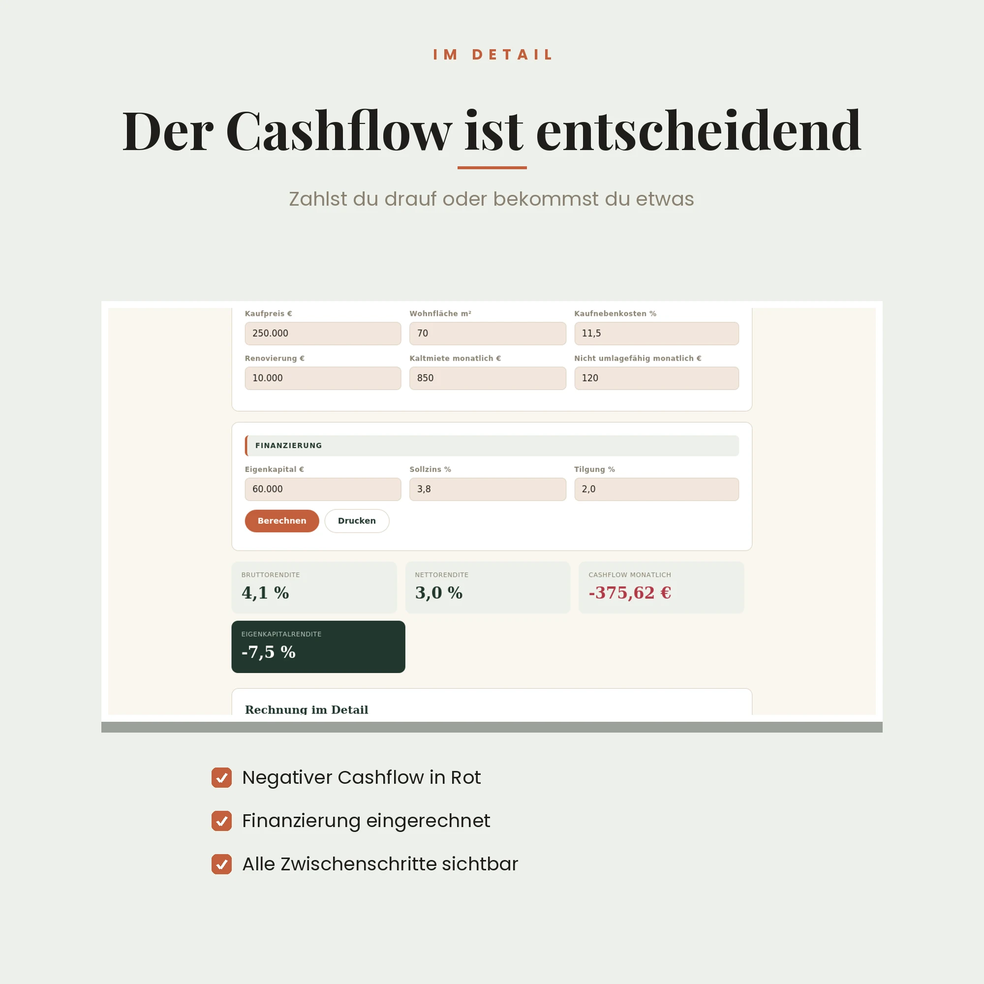 Immobilien-Renditerechner – Detailansicht